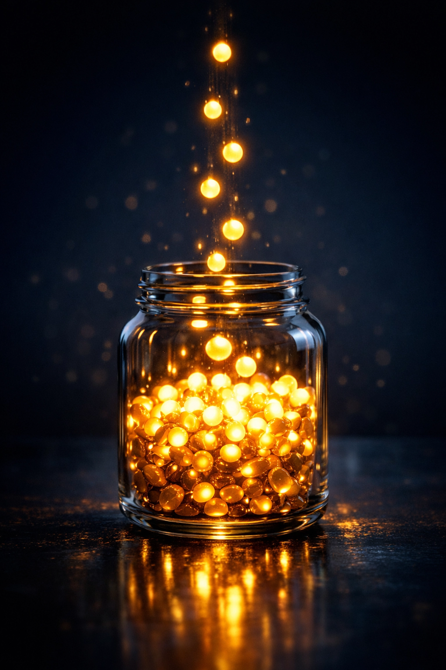 A glass jar filling with light representing frequent small credit card payments to lower balance snapshots.