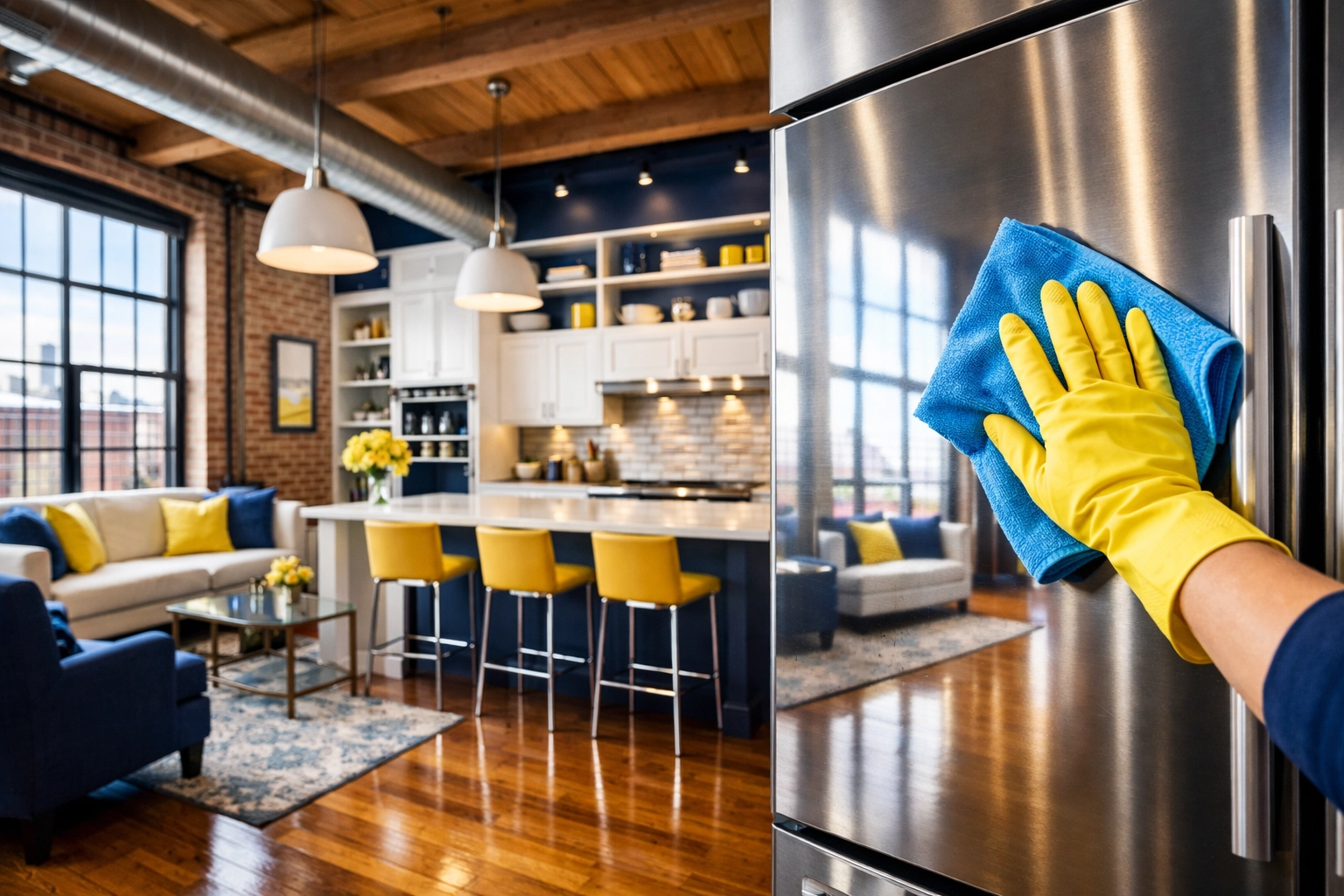 Professional deep cleaning Lowell inside a high-end loft apartment using top-to-bottom techniques.