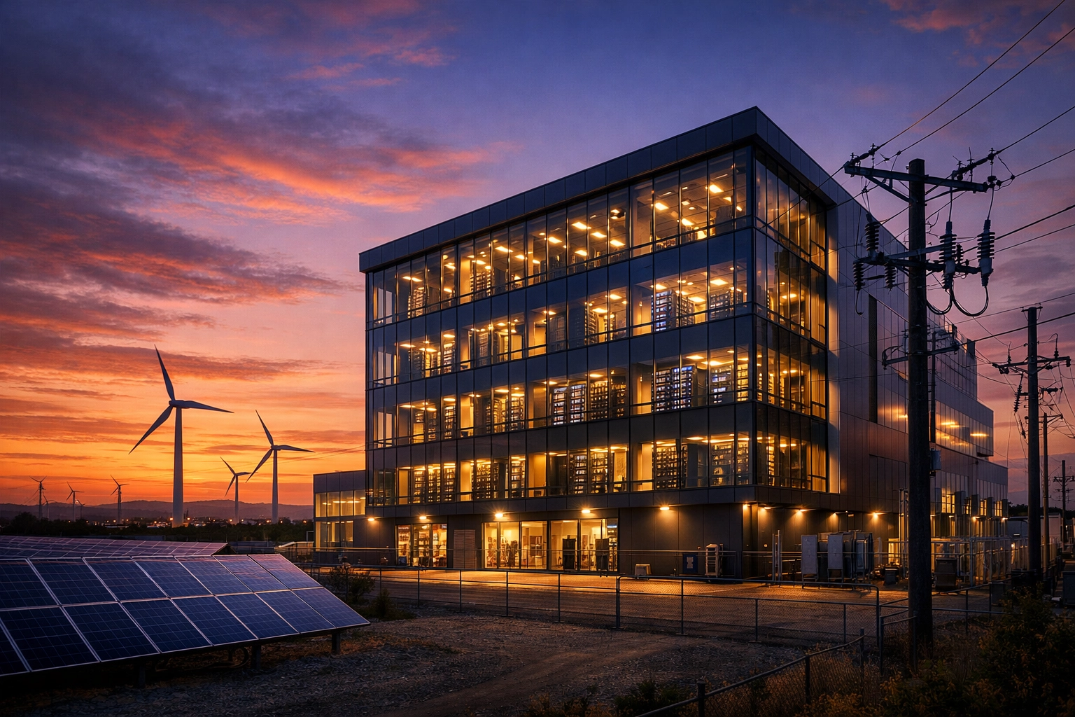 Modern data center infrastructure investment with renewable energy for institutional portfolios