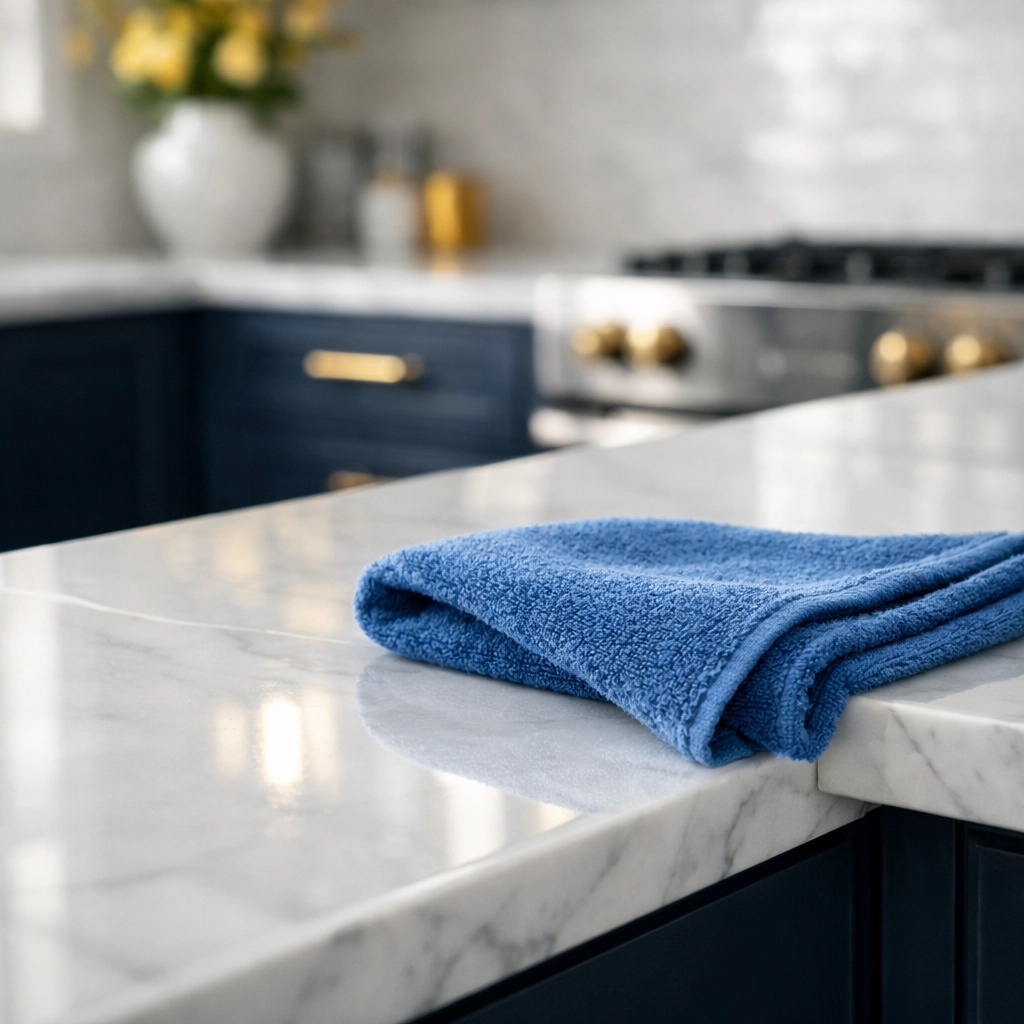 Pristine marble kitchen countertop in a Marlborough home after a professional deep cleaning session.