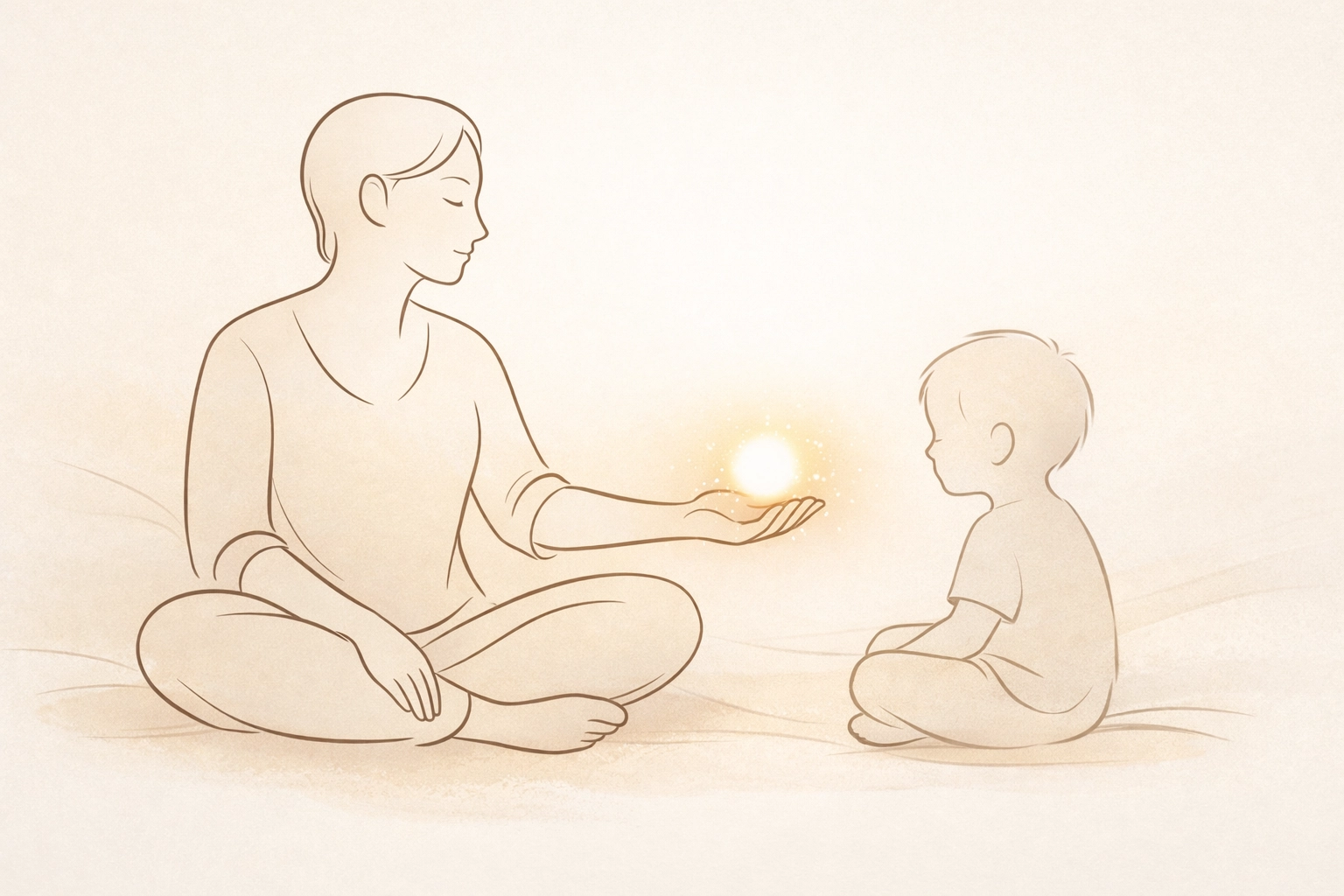 Minimalist illustration of a person connecting with their inner child for shadow work healing.