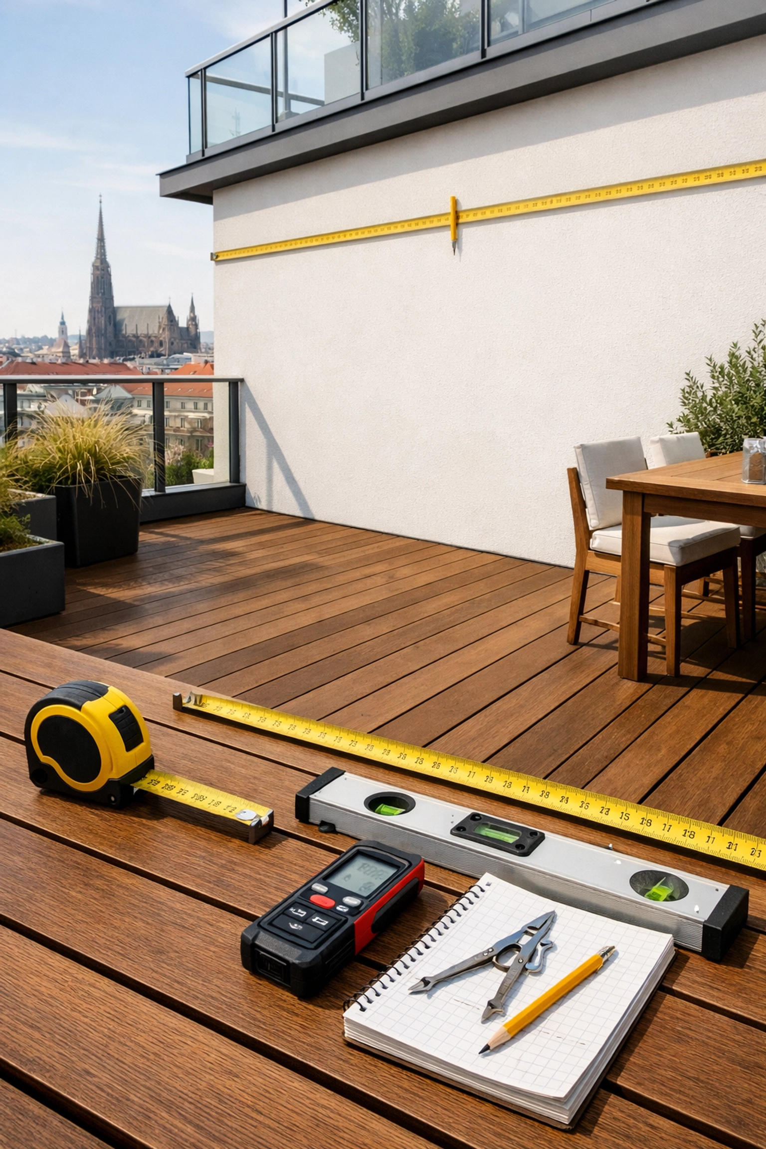 Präzise Vermessung für Markise auf Terrasse in Wien - professionelle Planung ist entscheidend