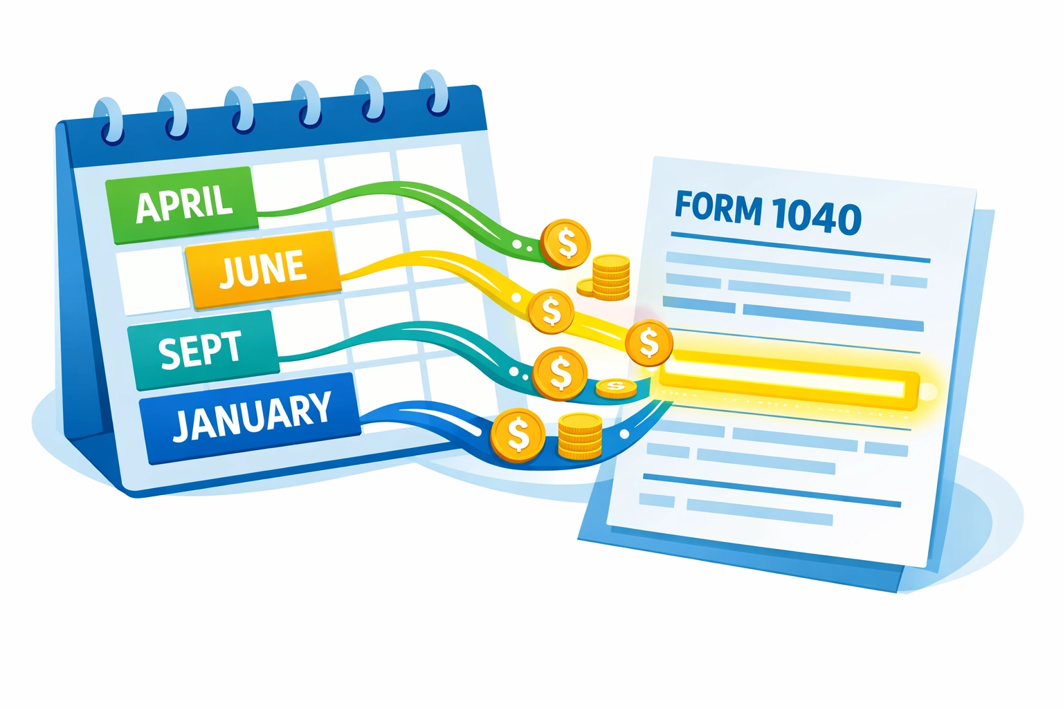 Quarterly estimated tax payment calendar connected to Form 1040 credits for tax preparation