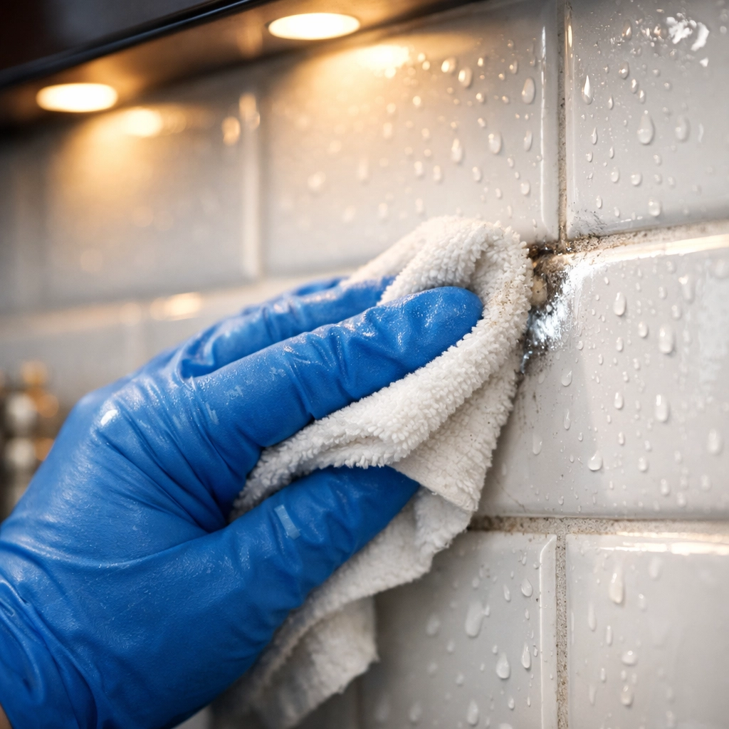 Detailed kitchen grout cleaning by a professional deep cleaning service in the Boston suburbs.
