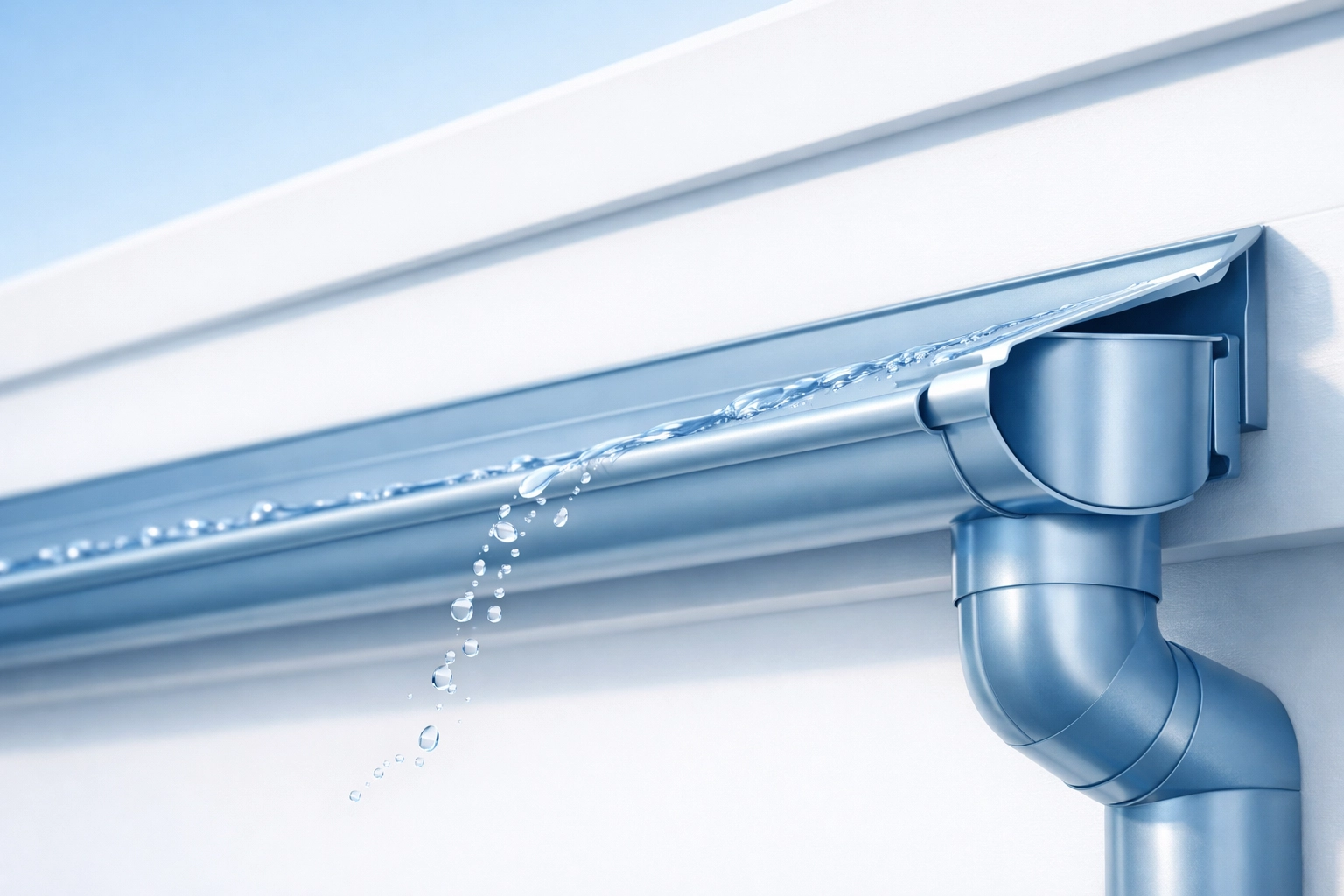 Close-up of a premium gutter installation showing the correct slope for efficient roof drainage in Sydney.