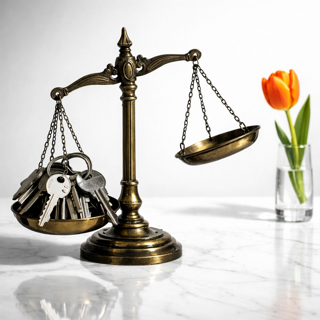 Brass scales showing the imbalance of representation when using a listing agent to buy a home.