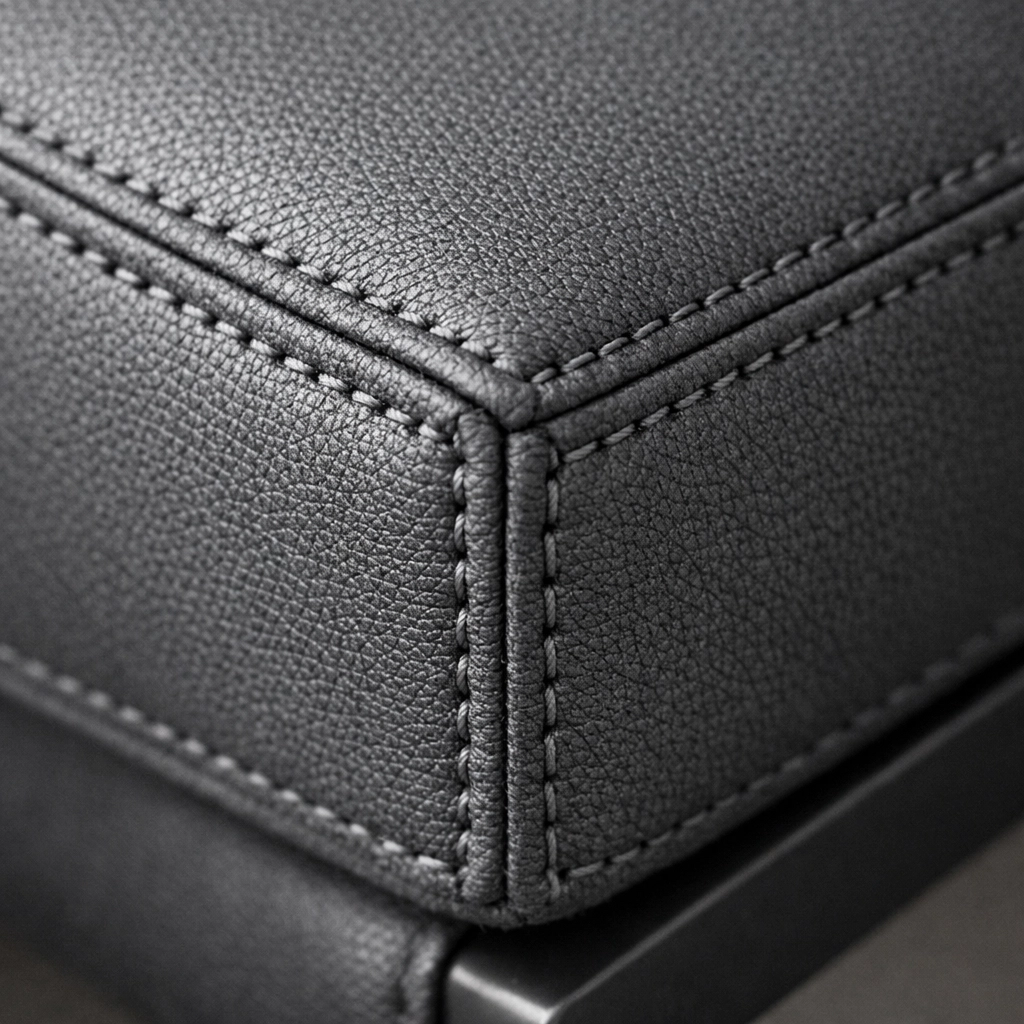 Close-up of a double-stitched seam on a commercial chair provided by professional upholstery services.