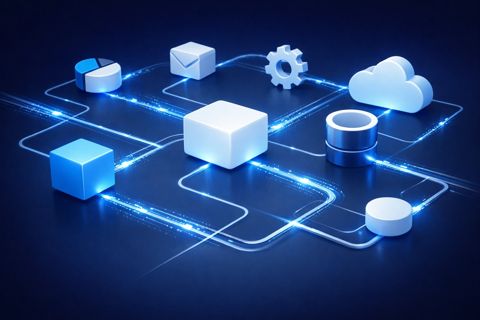 Connected nodes illustrating workflow automation infrastructure for small business process automation