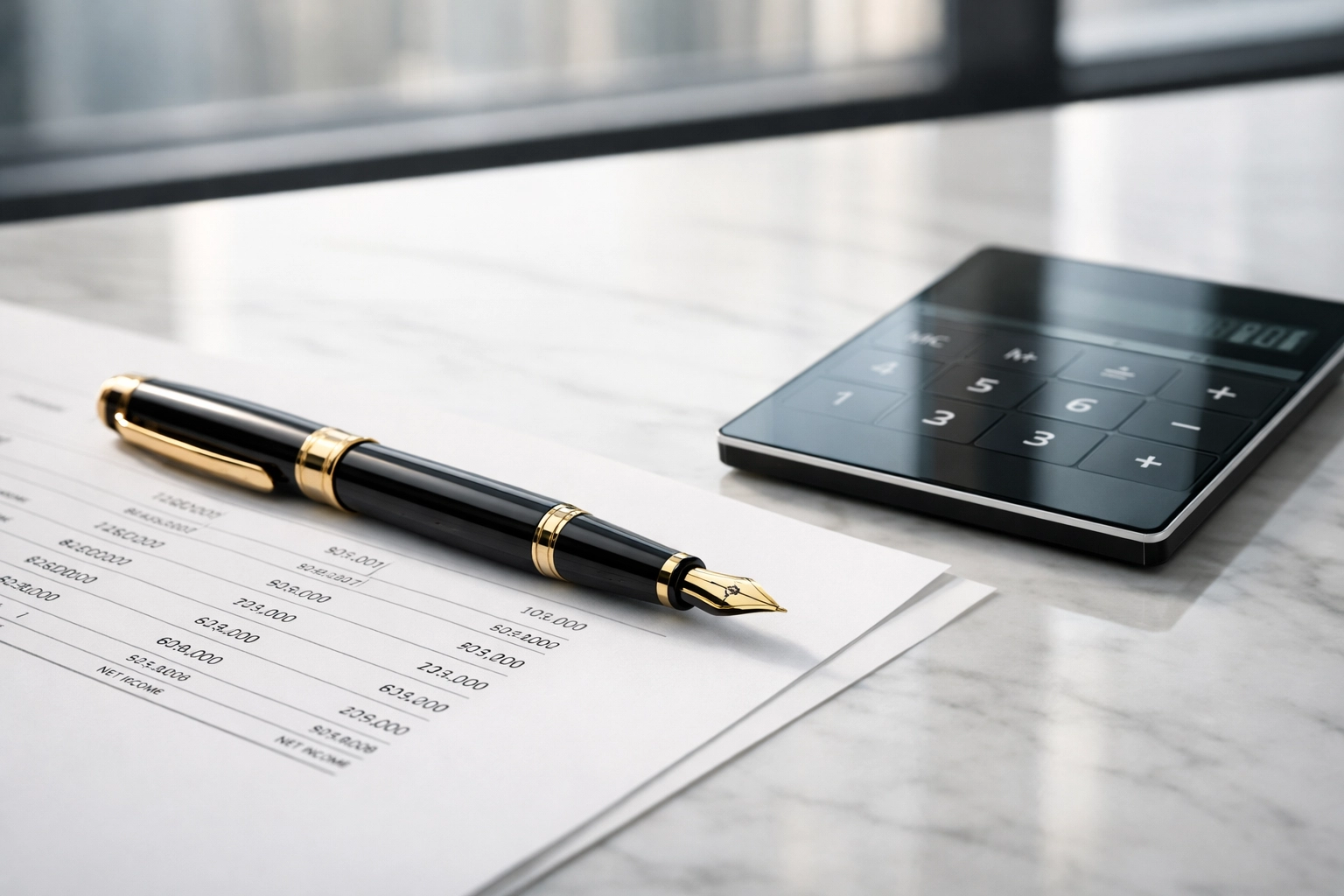 Professional desk with financial tables and a calculator representing business loan factor rates.