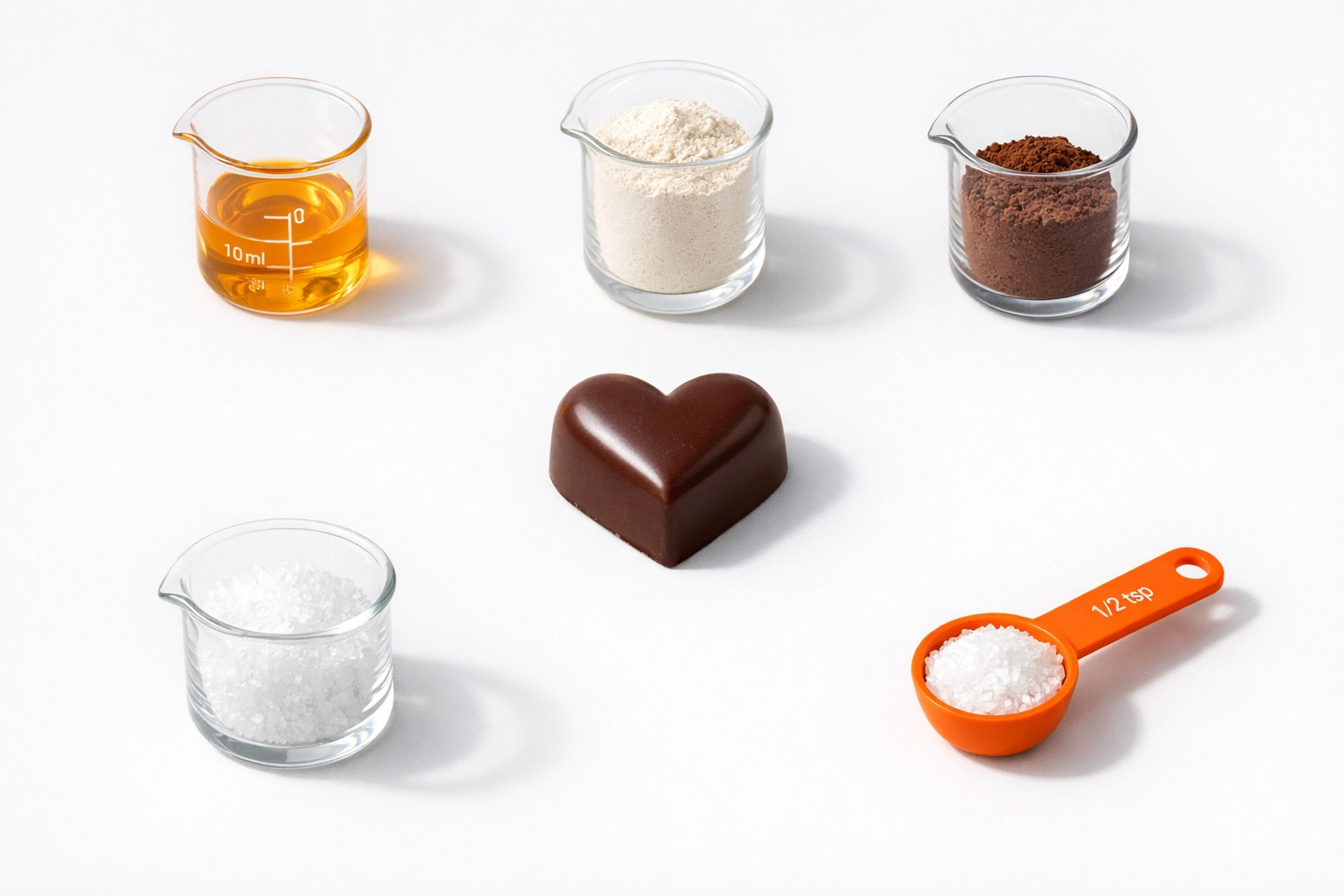 Heart-shaped chocolate truffle with functional ingredients including monk fruit and ashwagandha for mood-boosting