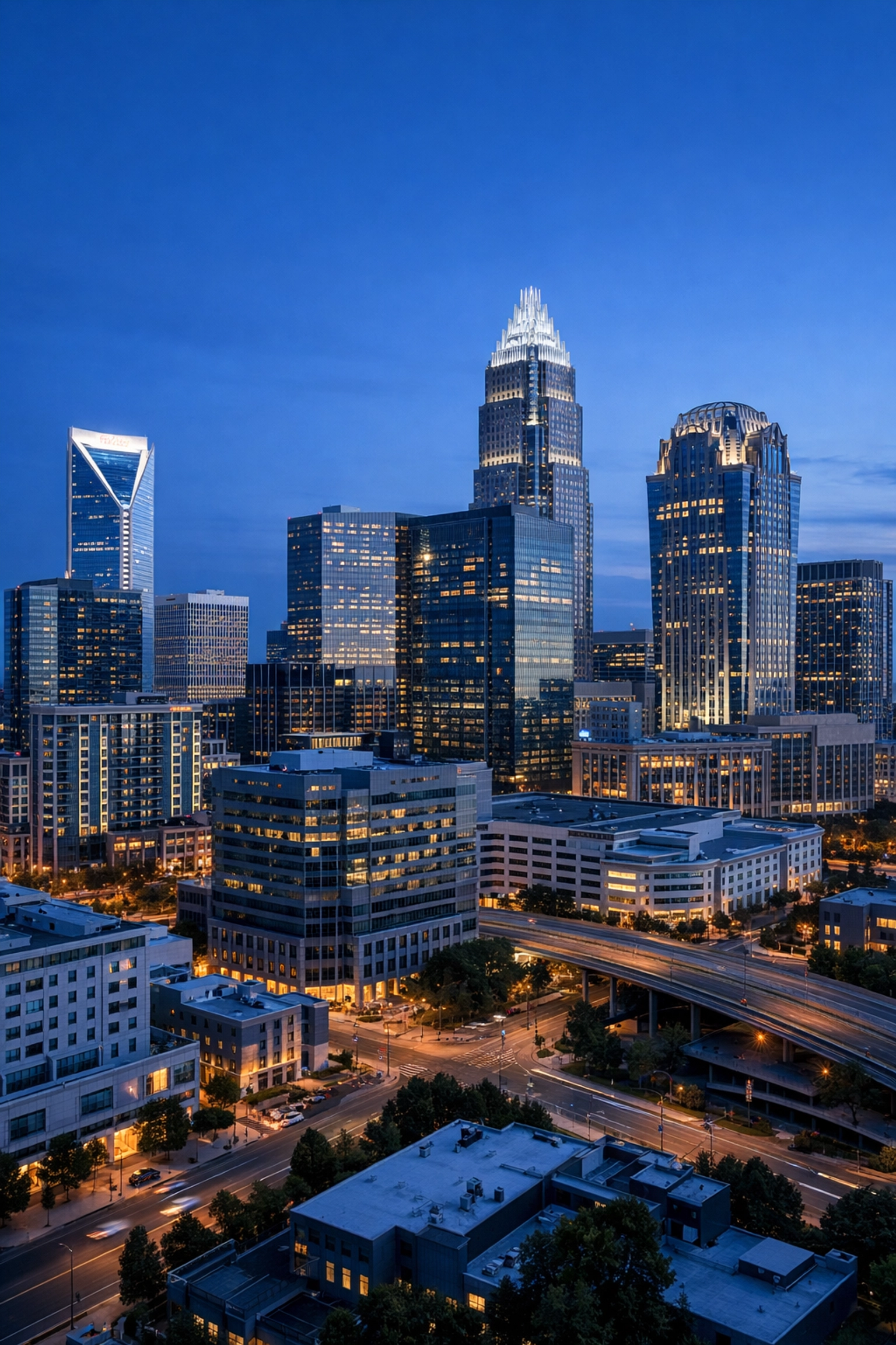 Charlotte North Carolina downtown skyline showing the business district and corporate headquarters