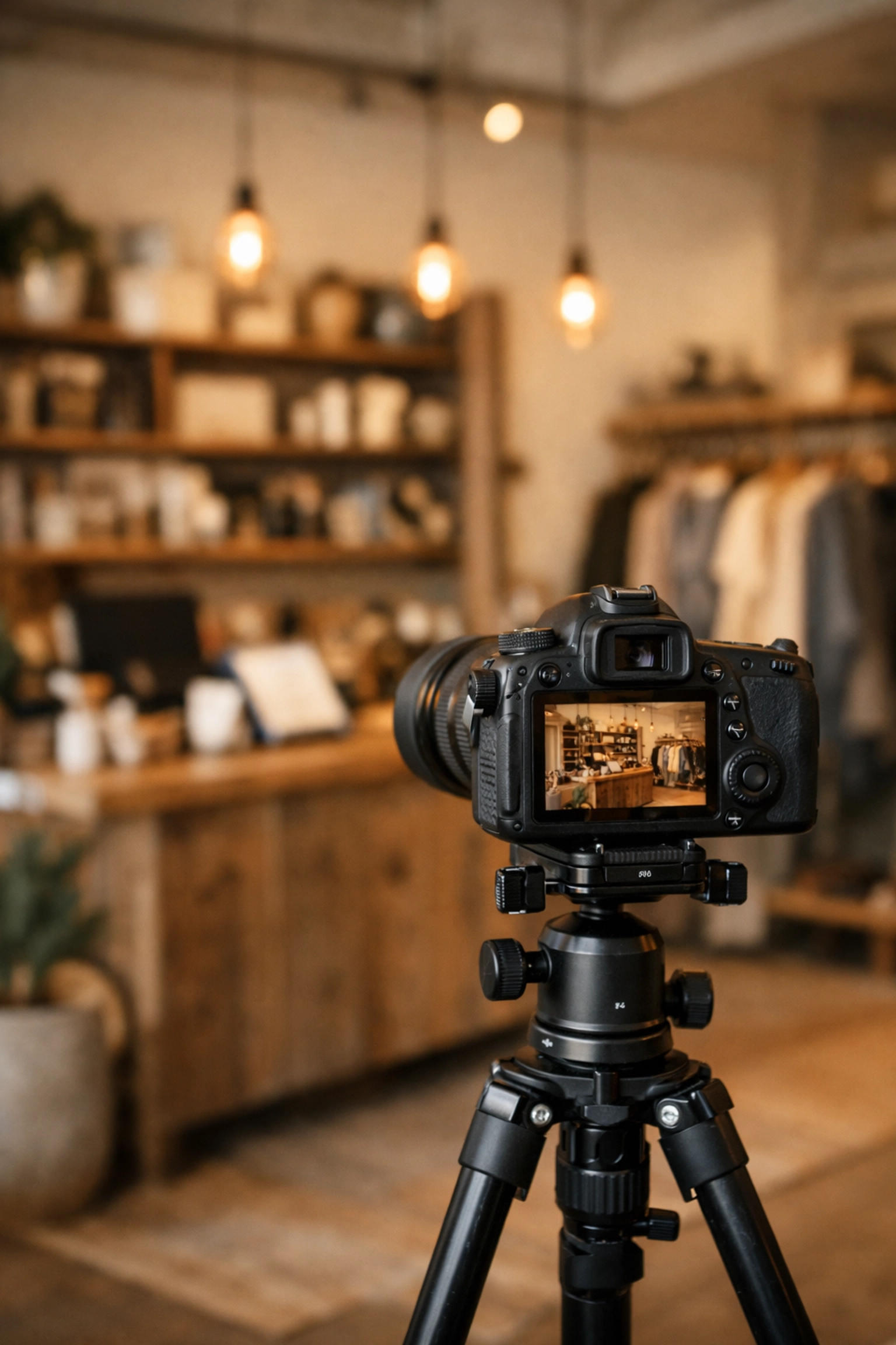 Professional camera capturing authentic storefront photos for Google Business Profile