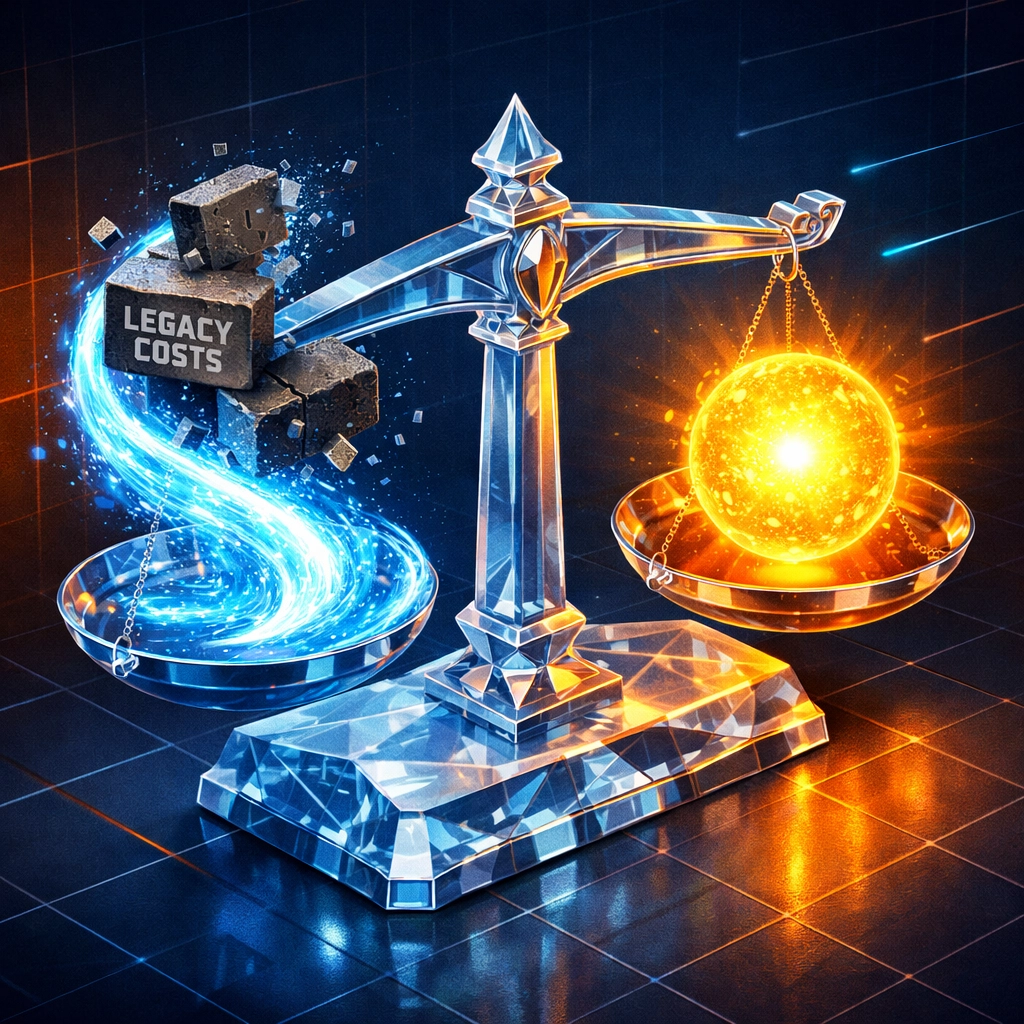 A digital scale illustrating Larecoin reducing merchant interchange fees and maximizing business profit margins.