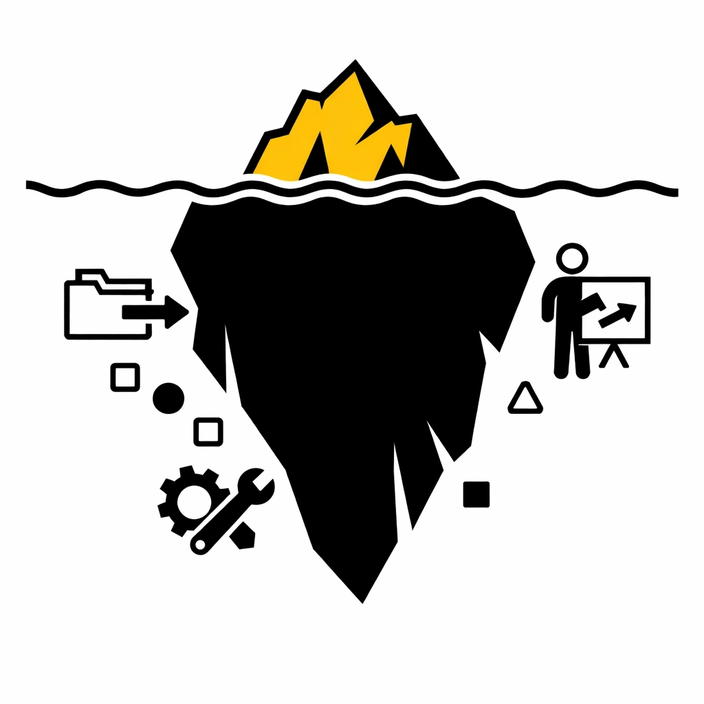 Iceberg diagram showing hidden HRIS costs beyond subscription fees
