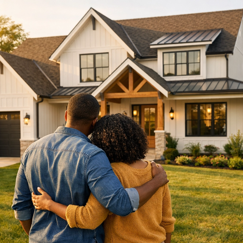 A young Black couple celebrating their new construction home purchase in the NC Triangle area.