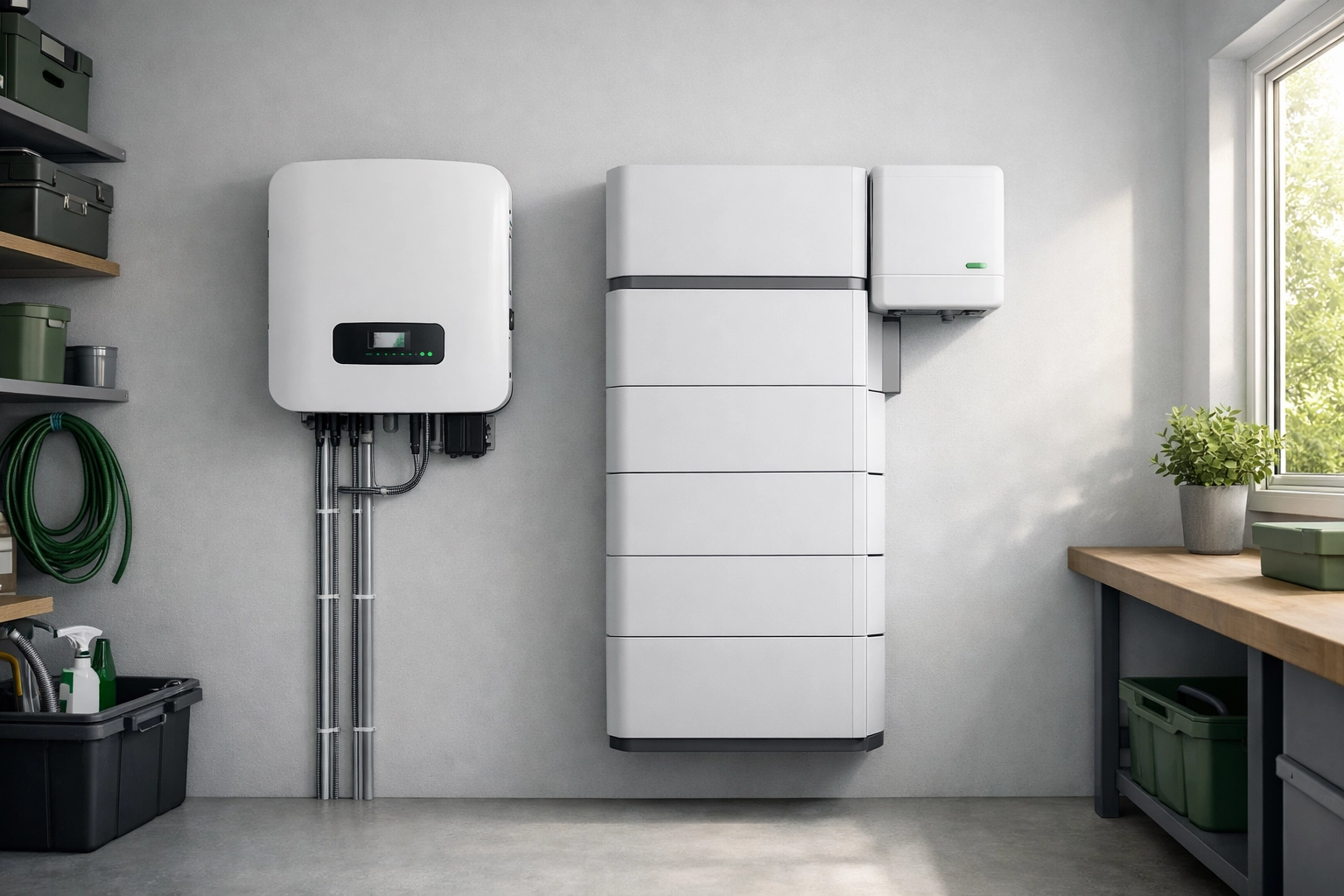 Clean installation of solar battery storage and a high-tech inverter in a Dorset home.