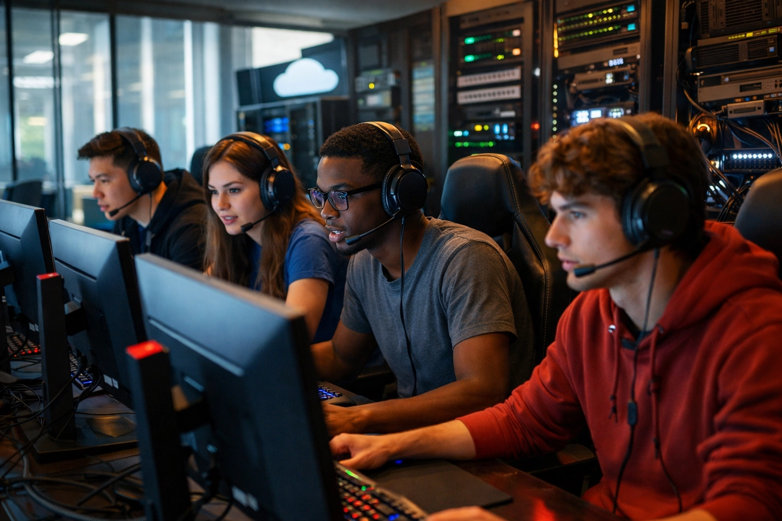 Young adults learning cloud computing and AI skills through esports training program