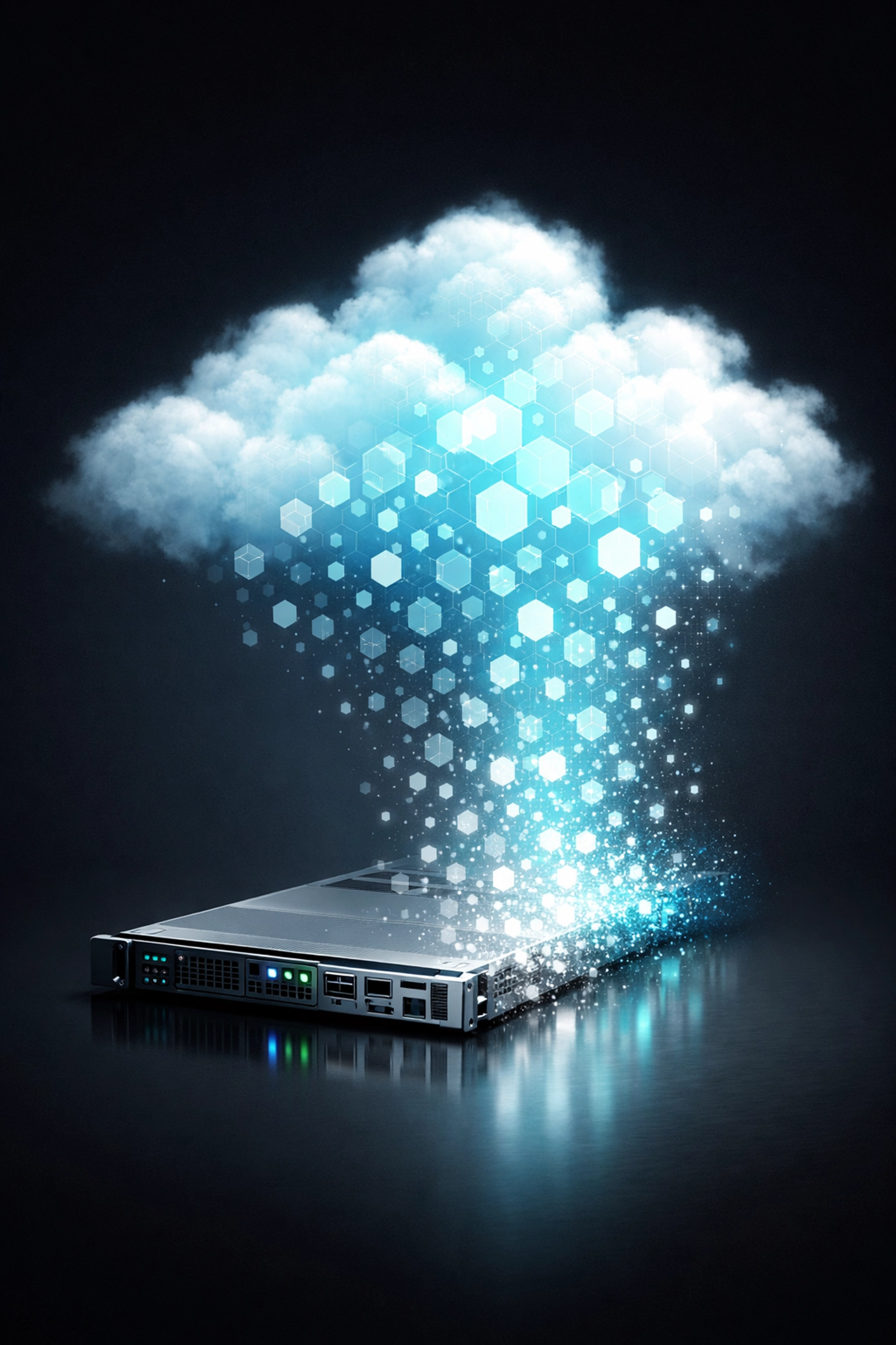 Abstract representation of hybrid cloud infrastructure for business digital transformation.