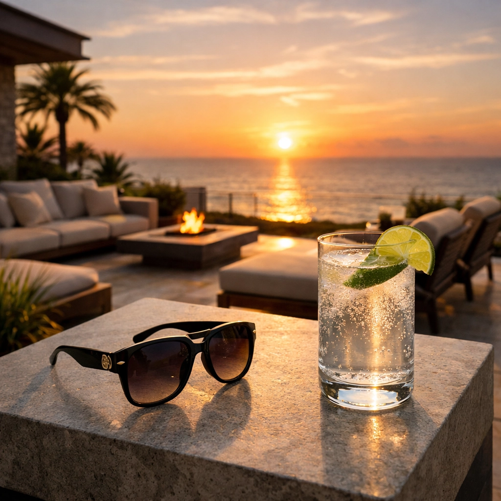 A sunset ocean view from a luxury terrace, illustrating the freedom of hands-off property management.