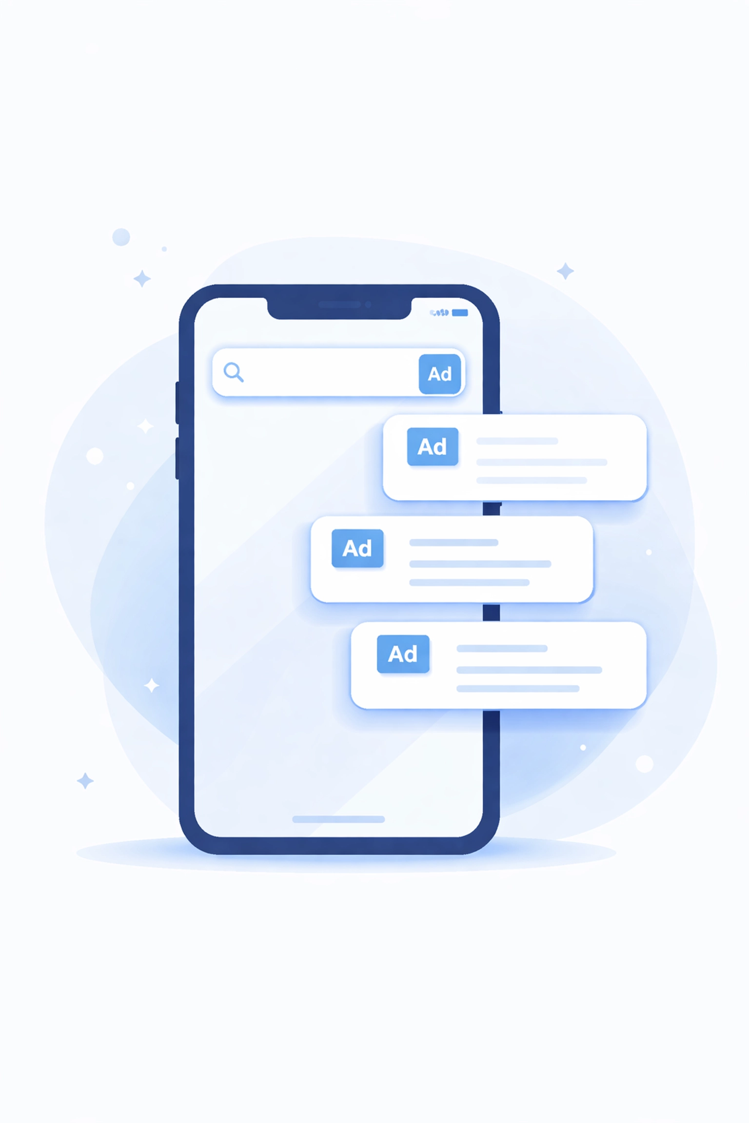 Smartphone with a search bar and text ads, illustrating Google Search Network in digital marketing campaigns