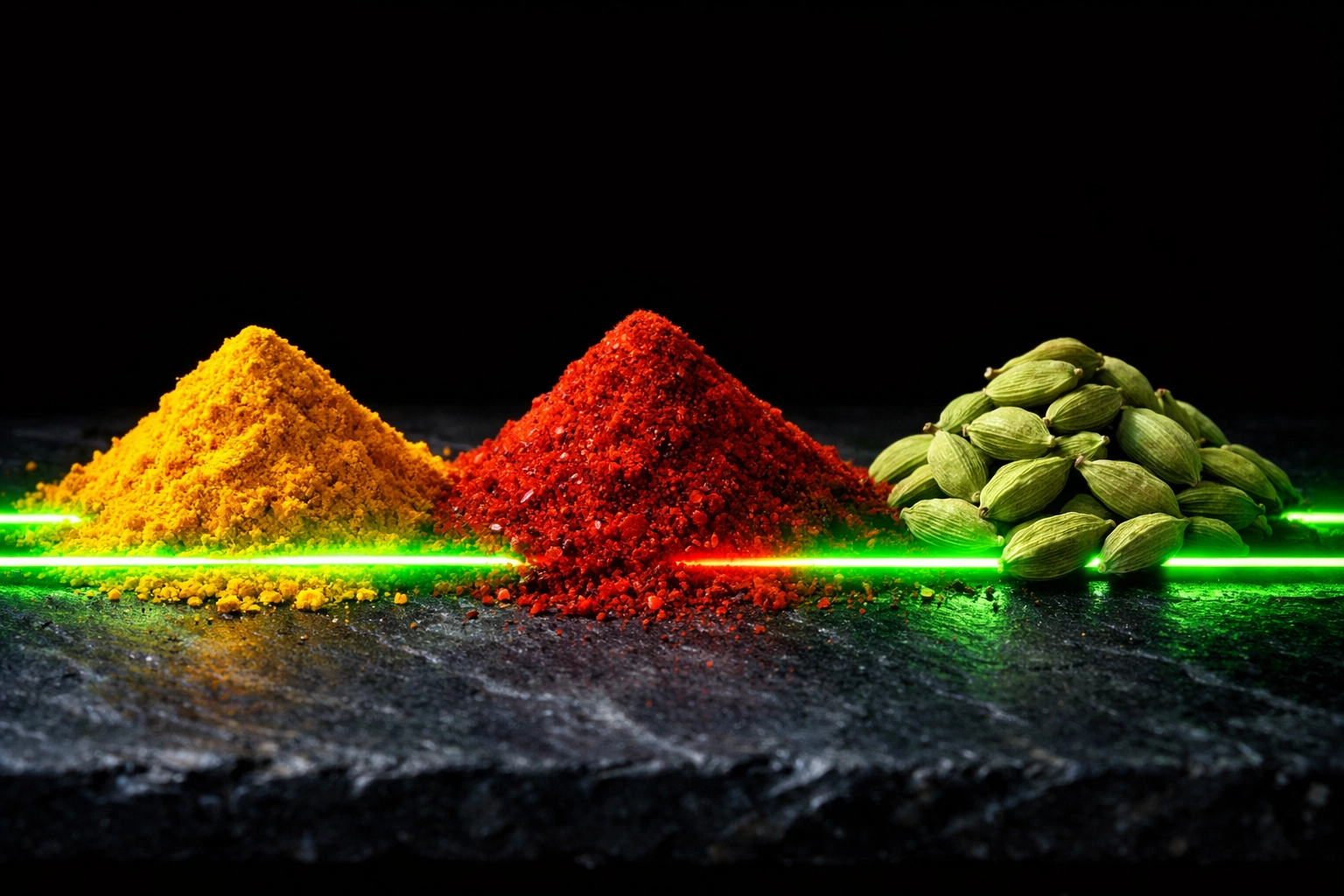 Authentic Indian spices including turmeric and cardamom sold at Curry Cart specialty grocery store.