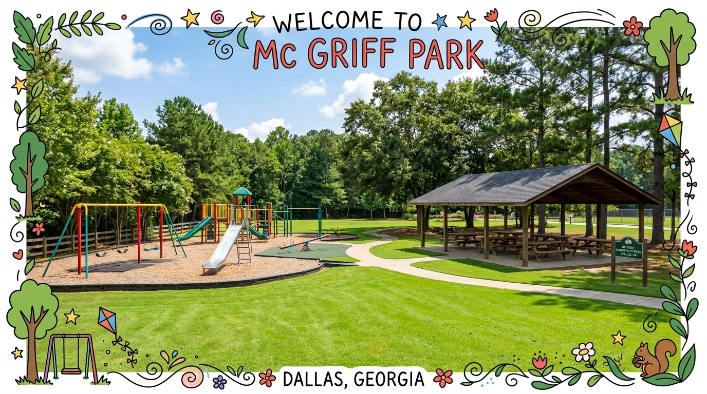 A vibrant community park in Dallas, Georgia, with traditional playground equipment and sunny lawns. A vibrant community park in Dallas, Georgia, with traditional playground equipment and sunny lawns.
