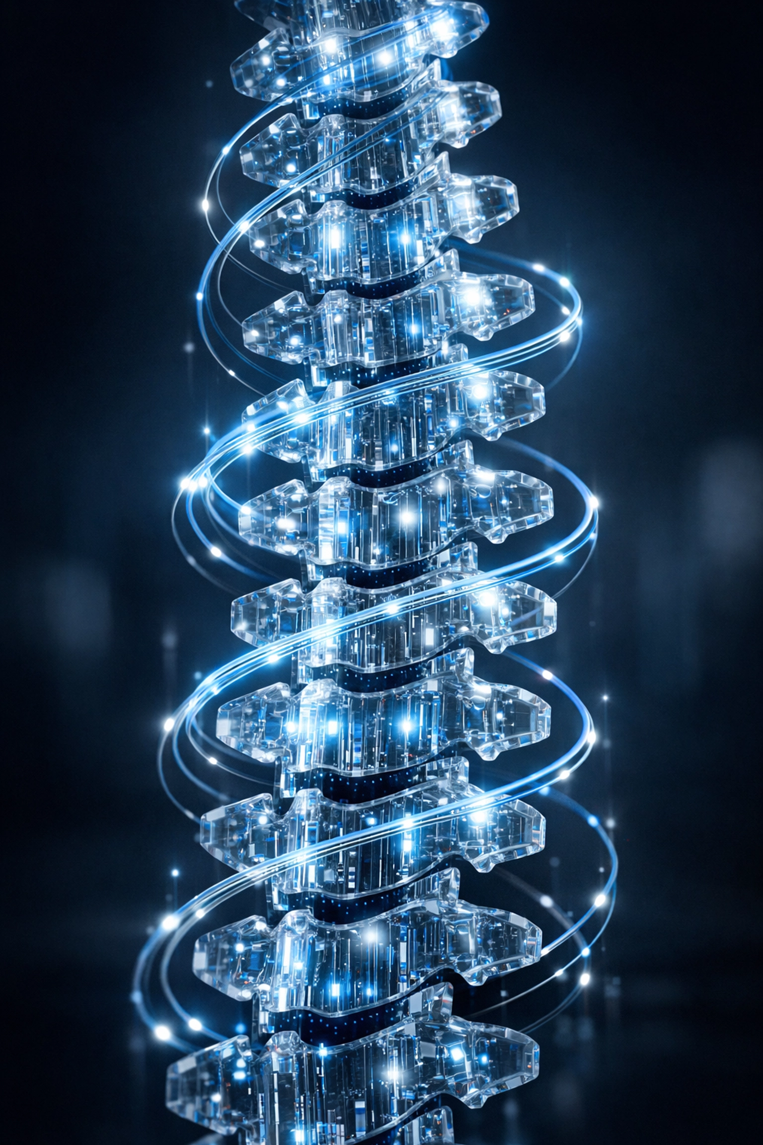 Digital backbone of glowing data connections representing automated backend systems for SaaS expansion.