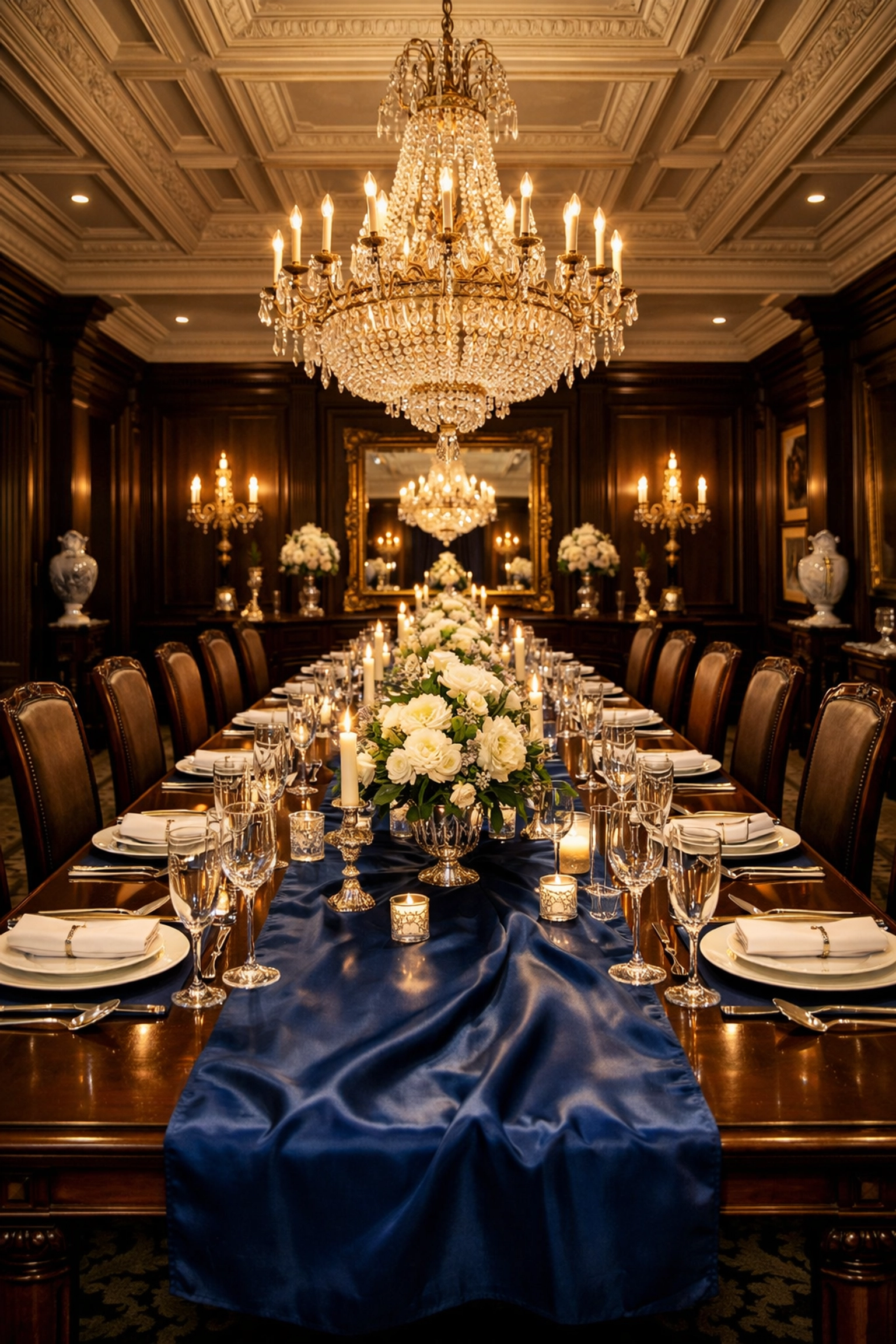 Formal dining room with a crystal chandelier and polished table after an Andover luxury cleaning reset.