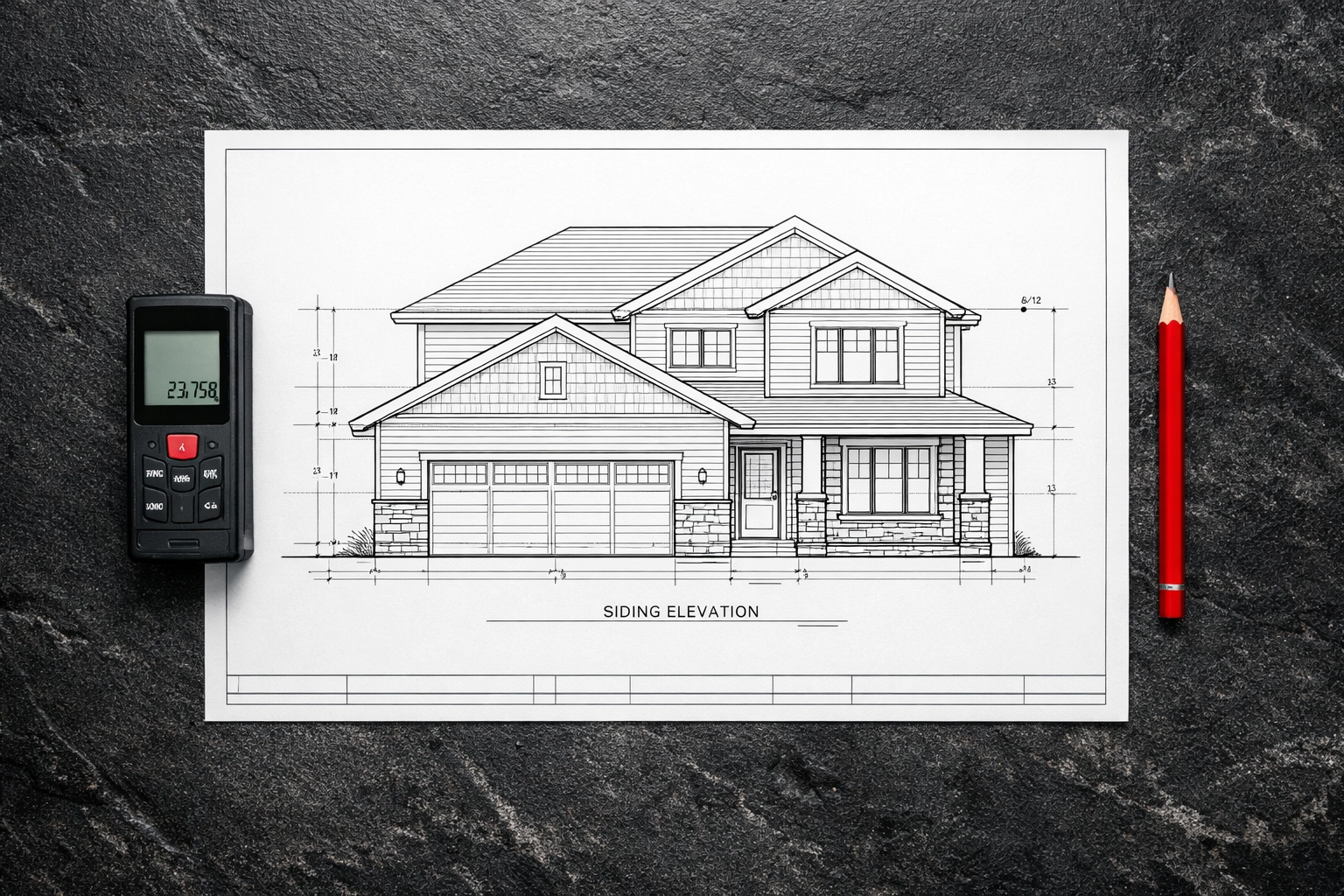Professional siding contractor blueprint and tools for a high-end Chattanooga exterior renovation.