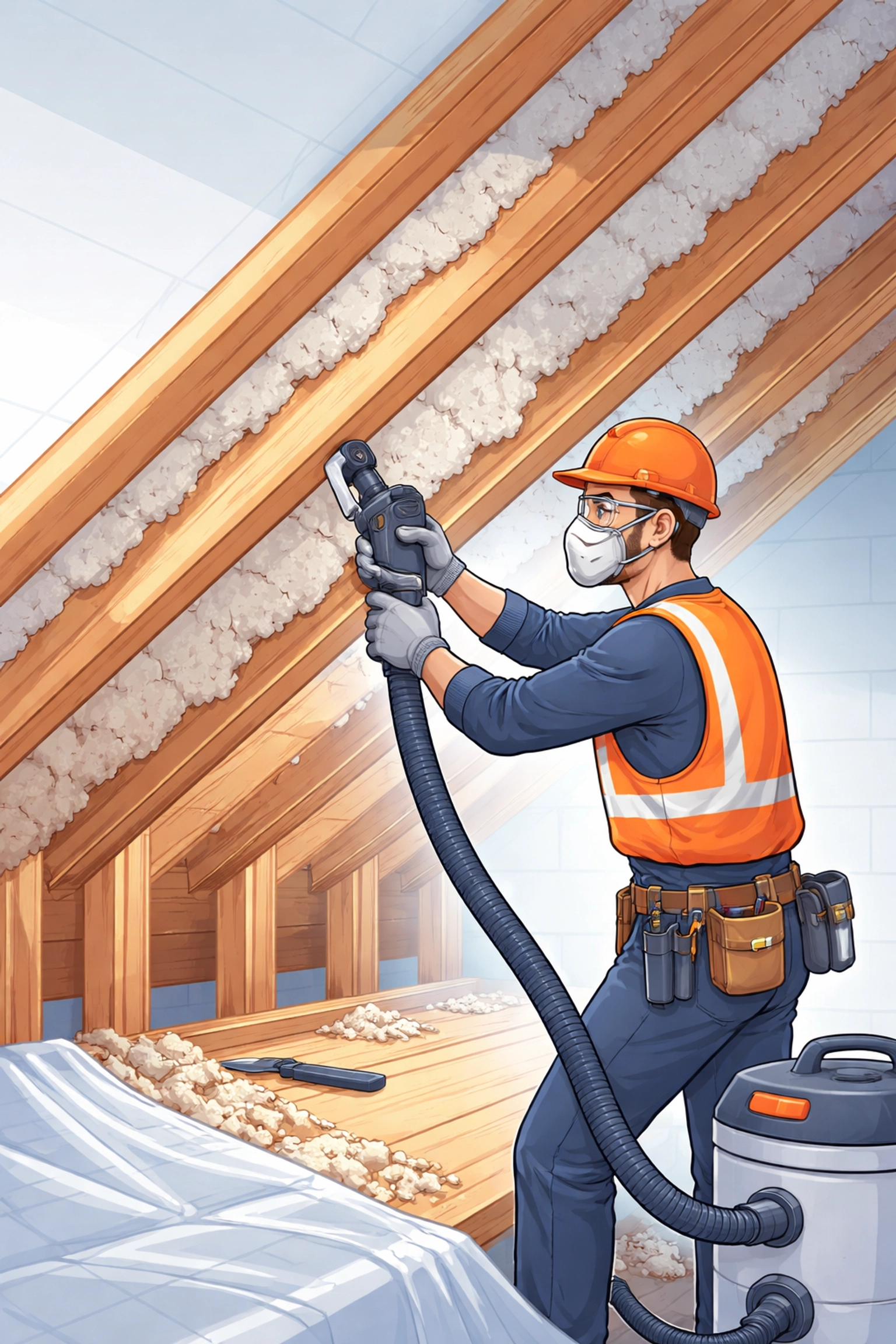 Professional installer removing spray foam from loft rafters to ensure safe mortgage approval