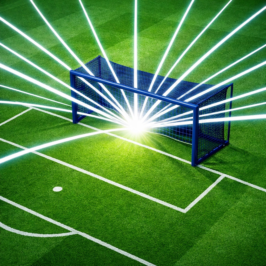 Illustration of multiple shots on target highlighting high-volume shooting data for football betting.