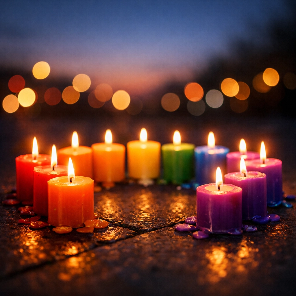 Rainbow candles memorial vigil for Pulse nightclub LGBTQ+ victims in Orlando
