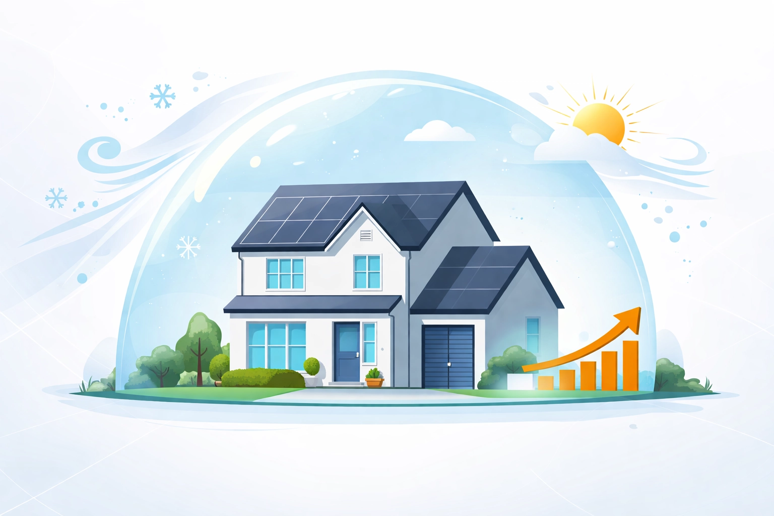 Modern insulated UK home protected against weather, emphasizing insulation for long-term property value and energy savings.