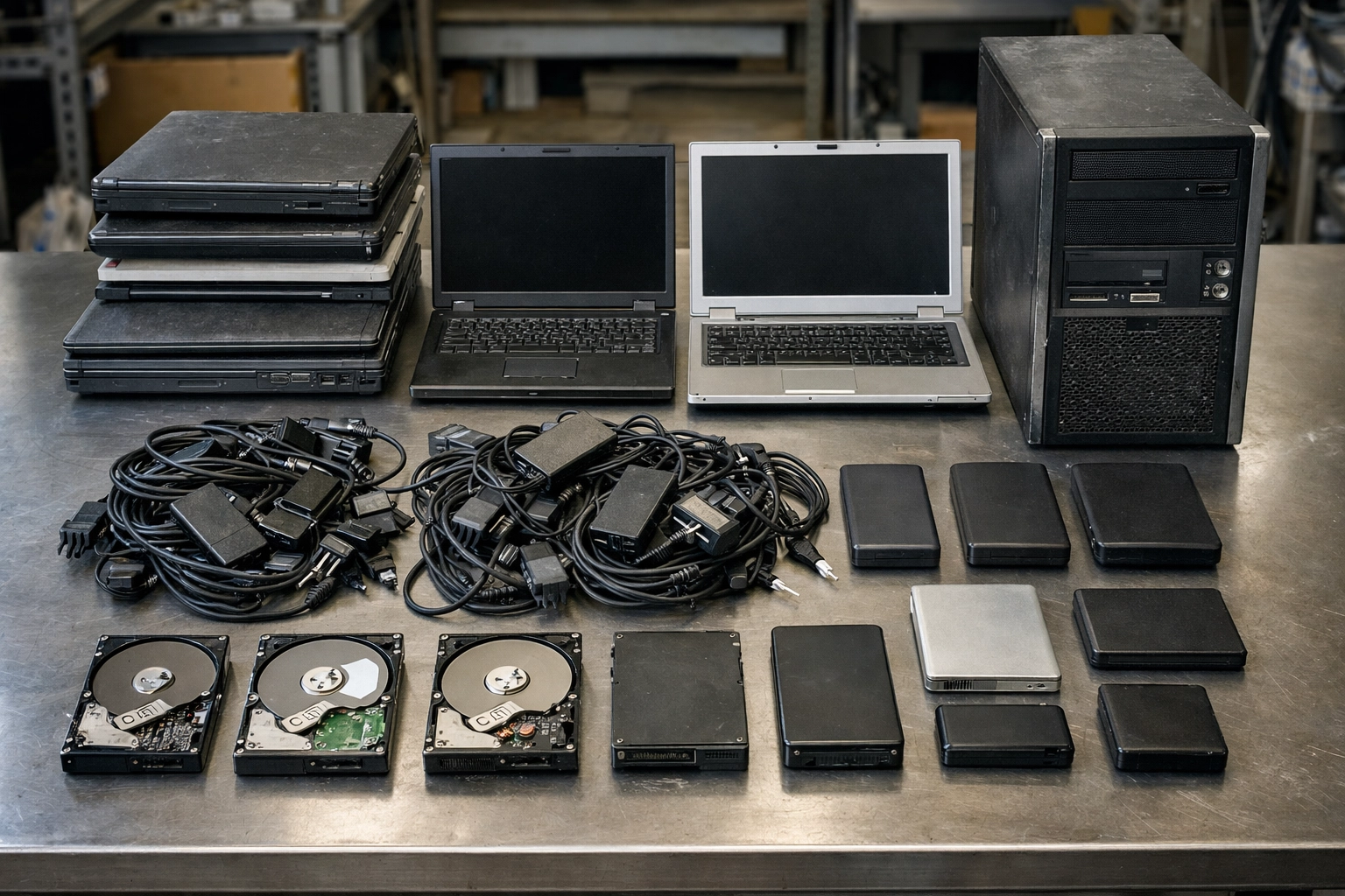 Audit and inventory of old laptops and hard drives for IT recycling in Northamptonshire.