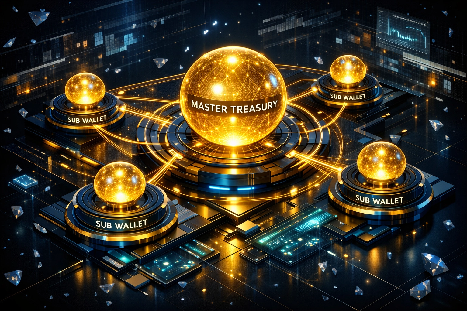 Visualizing the Larecoin merchant wallet hierarchy for automated self-custody payment management.