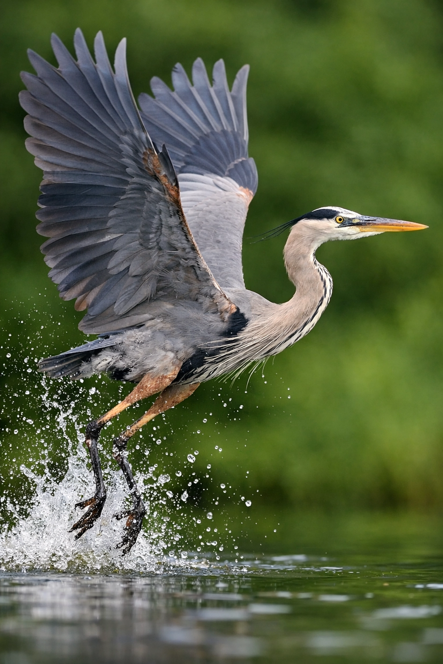 The Ultimate Guide to Everglades Wildlife Photography: Everything You Need to Succeed 4 A Great Blue Heron taking flight from the water, demonstrating high-speed action photography in the Everglades.
