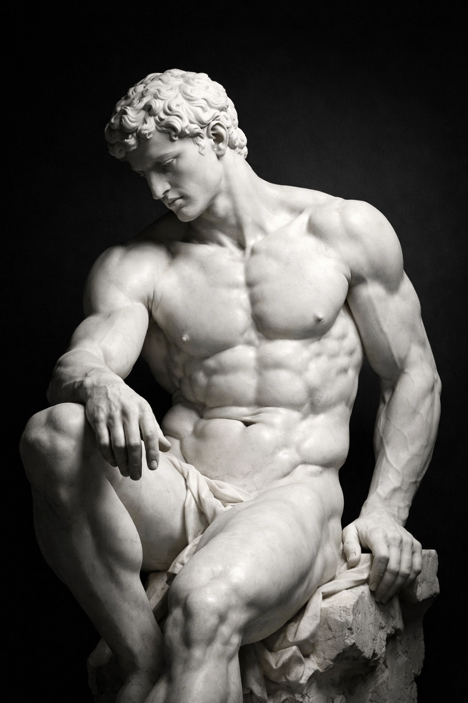 Classical marble sculpture of a muscular male torso representing gay identity in historical art.