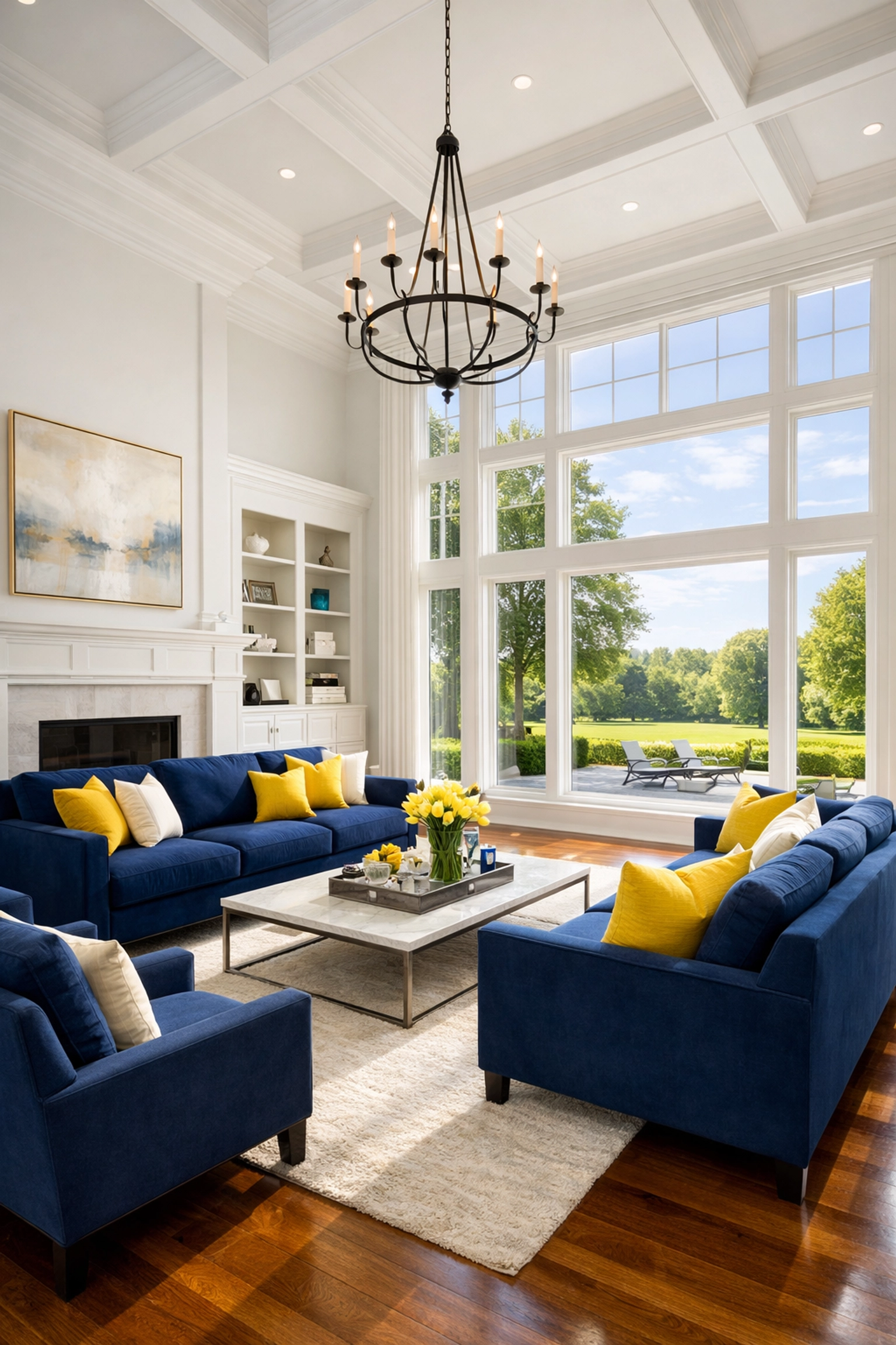 A pristine luxury living room in a Dover estate maintained by The Cleaning Ninjas.