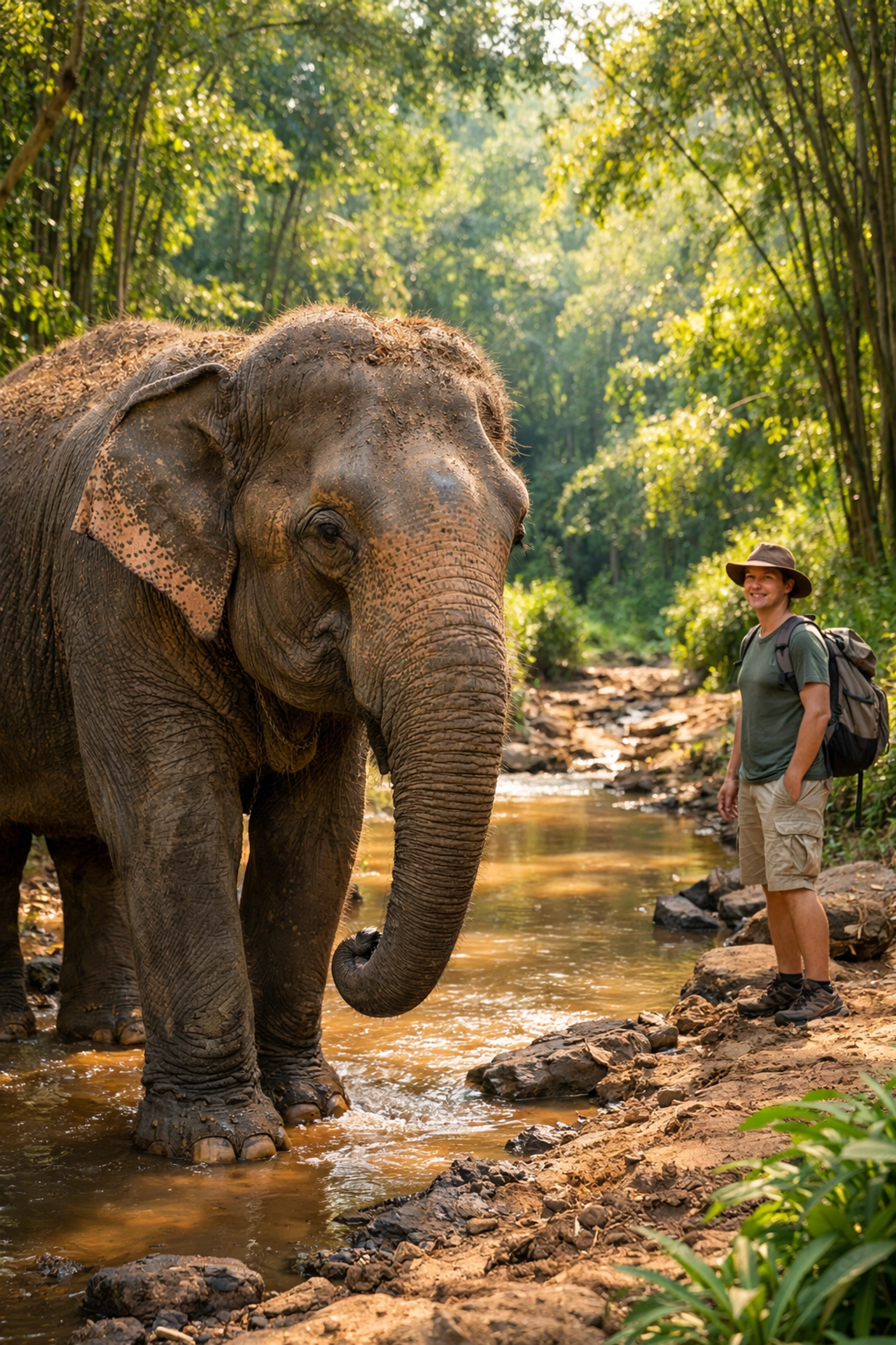 A happy elephant at an ethical sanctuary, a highlight of responsible tailor made travel in Thailand.