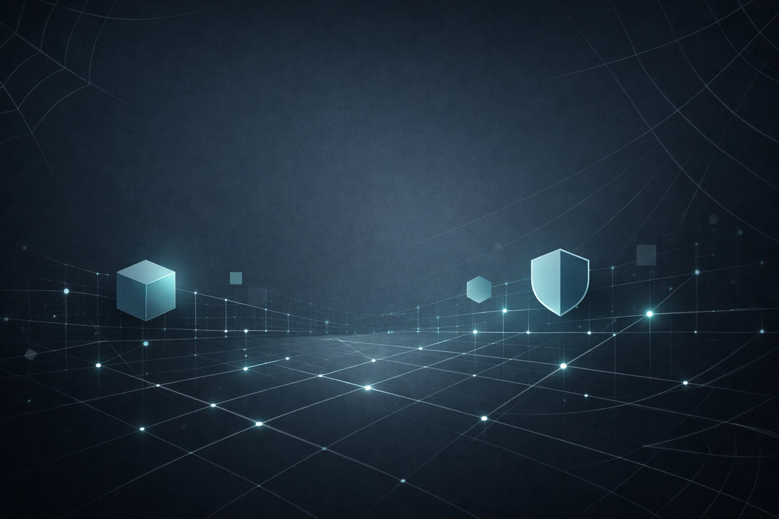 High-tech minimalist hero visual for cybersecurity governance and NIST CSF 2.0 GOVERN, with subtle spider-web network motifs.