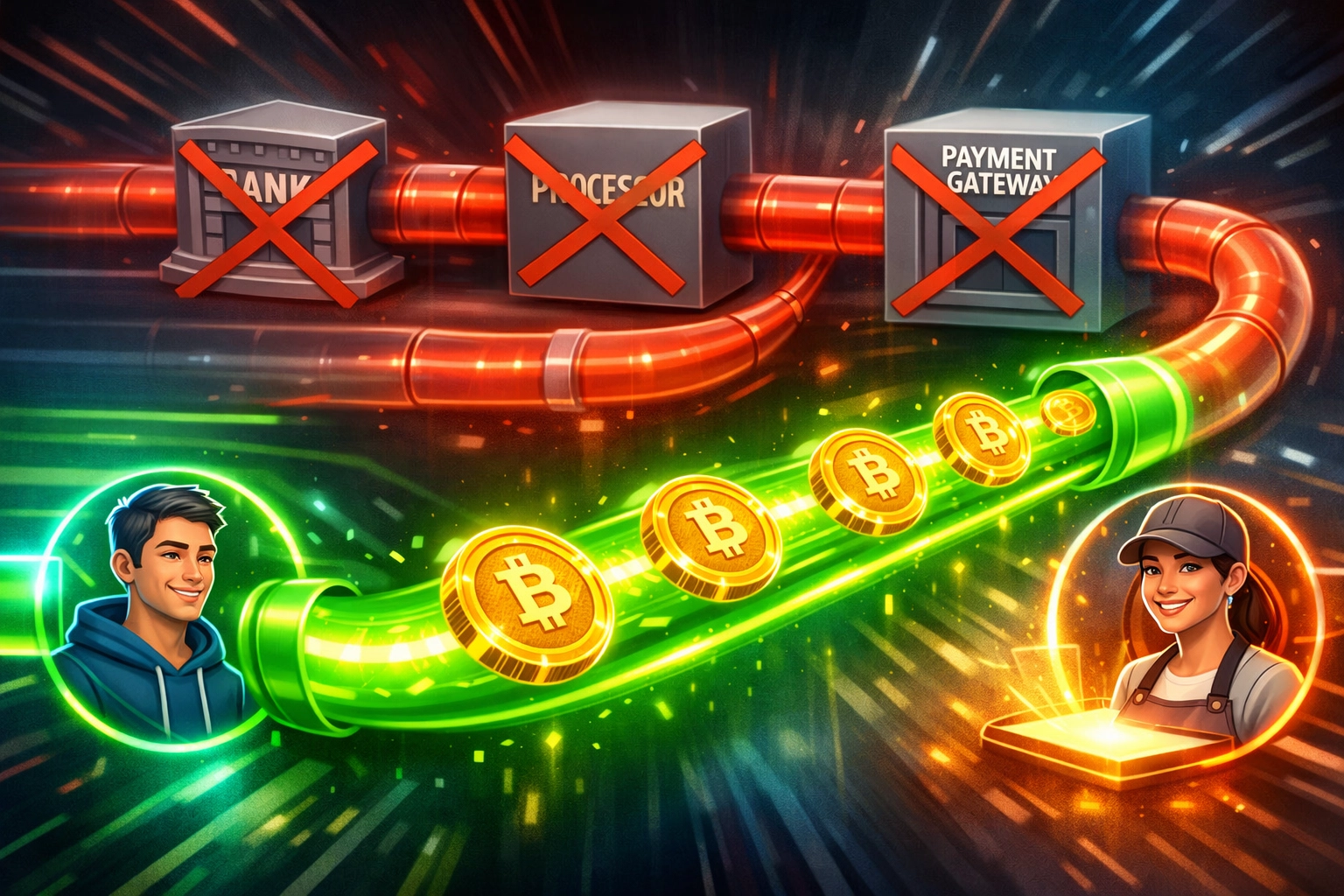 Direct peer-to-peer crypto payments bypassing traditional payment processors and reducing interchange fees