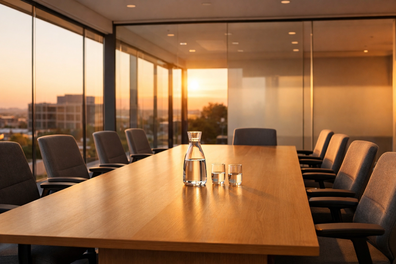 Sunlit modern conference room representing strategic analysis and long-term planning for tax office efficiency.