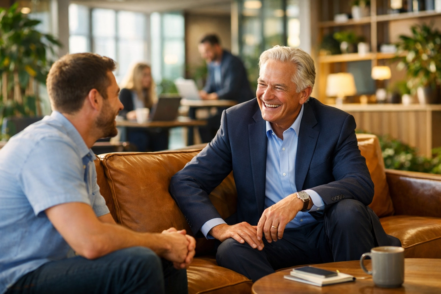 Business leader focusing on human connection and culture while AI manages back-of-house efficiency.