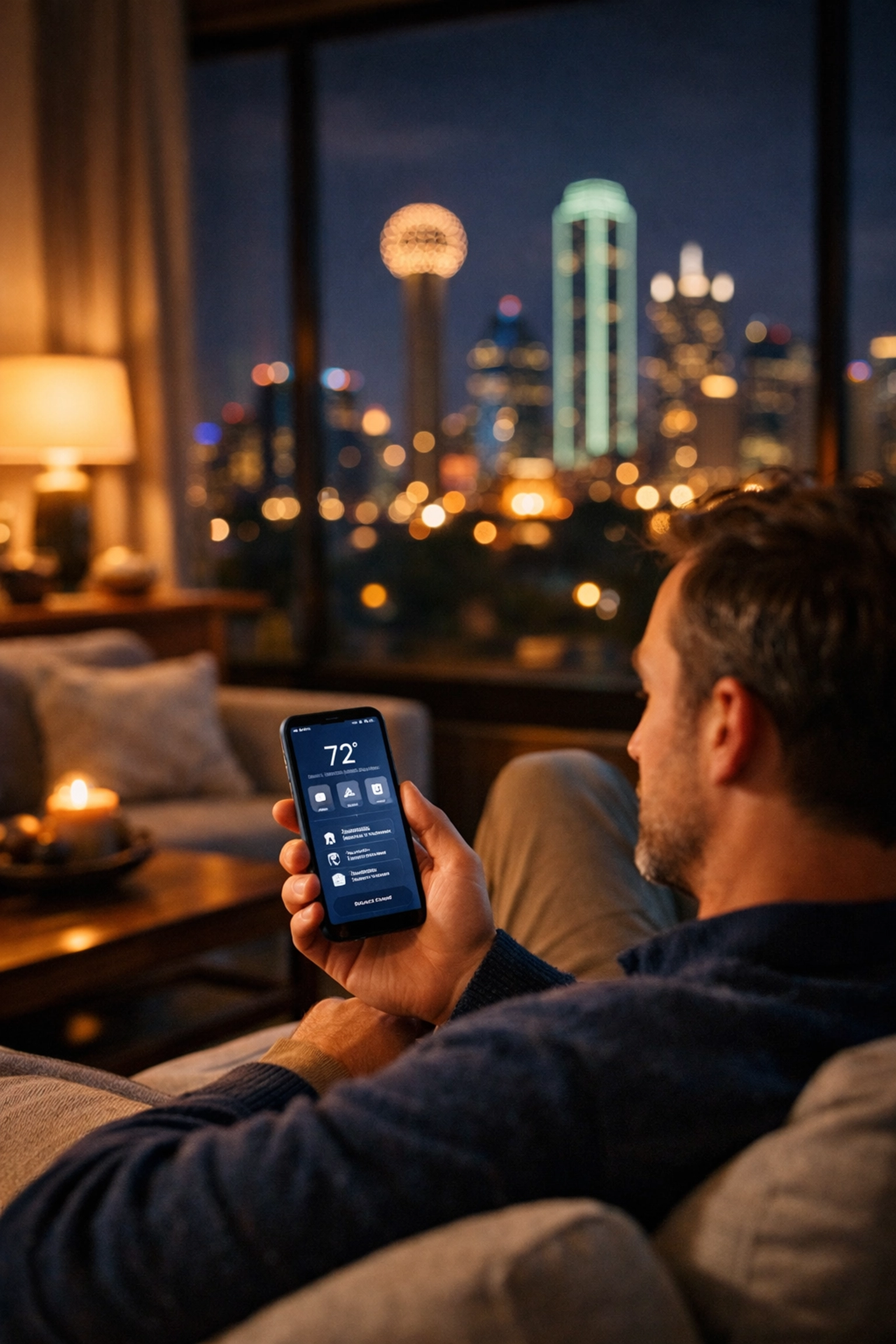 Dallas homeowner using AI scheduling to book local handyman services on a smartphone.