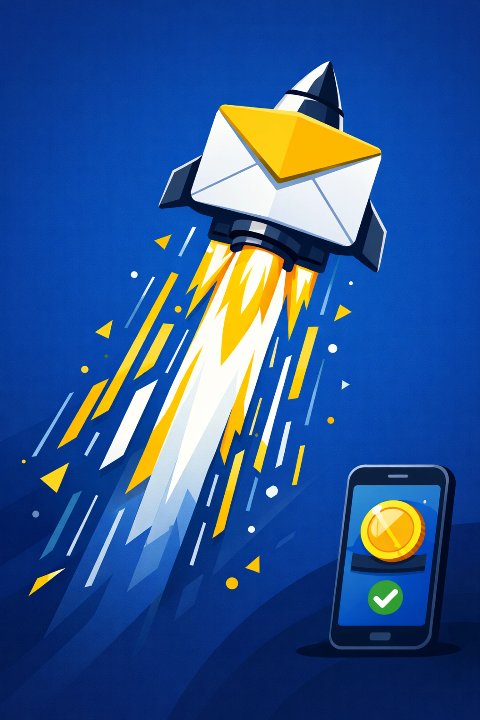 A digital tax return rocket ship launching to represent fast e-filing and direct deposit refunds.