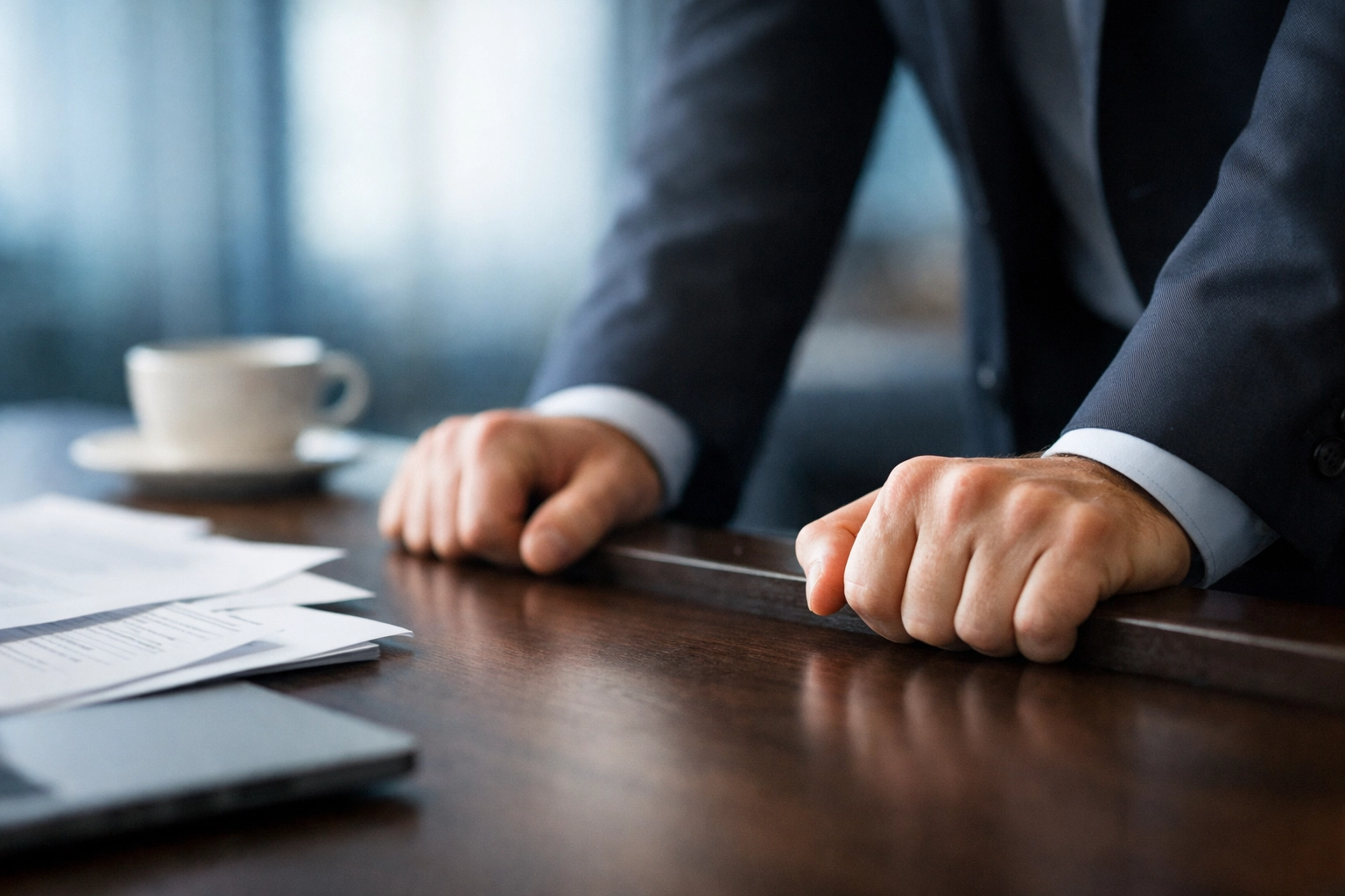 Executive experiencing leadership burnout and decision-making pressure at desk