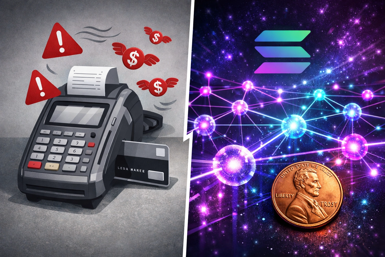 Comparison of high credit card interchange fees versus low blockchain transaction costs