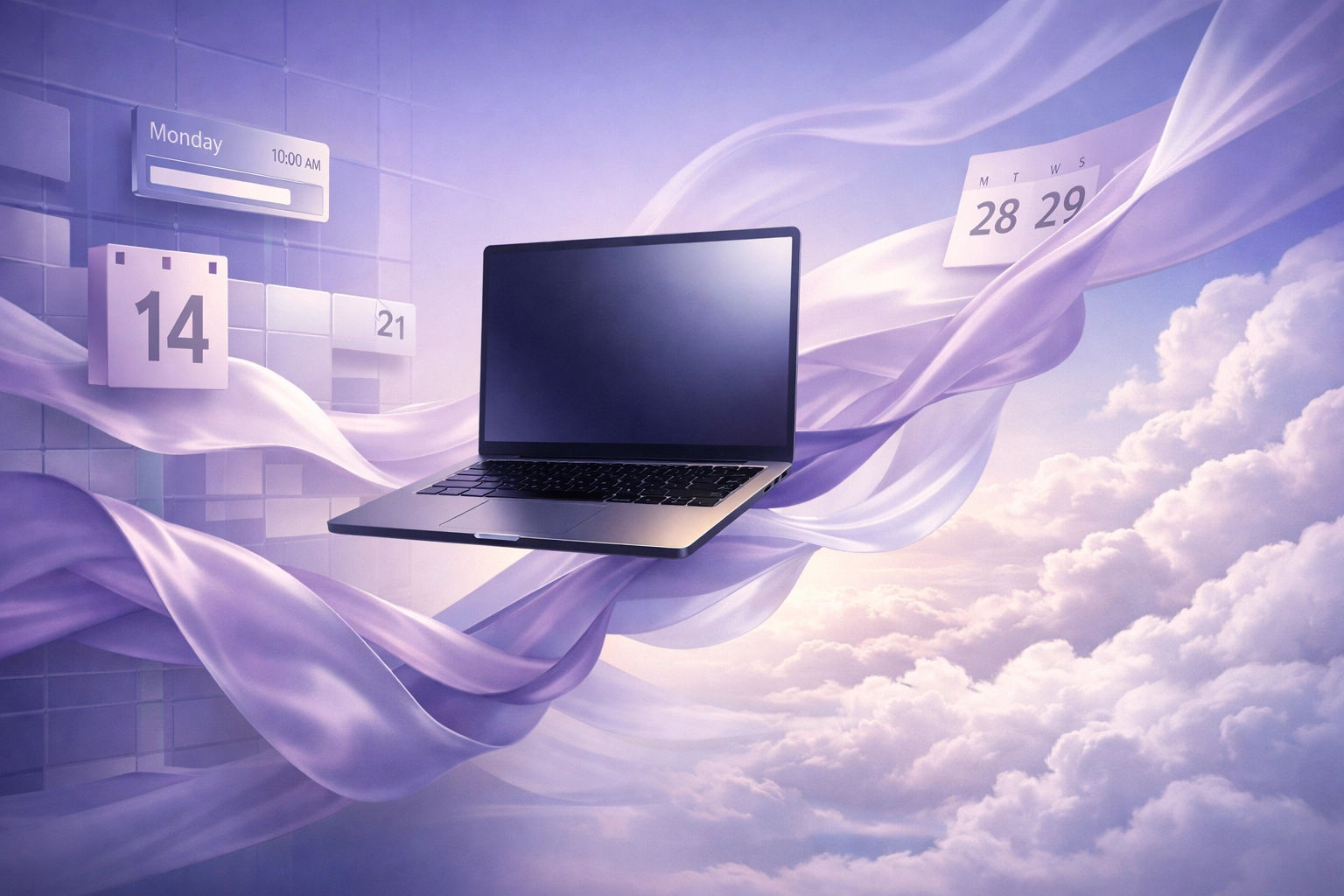 Digital laptop and calendar icons representing remote work flexibility and flare-up management strategies.