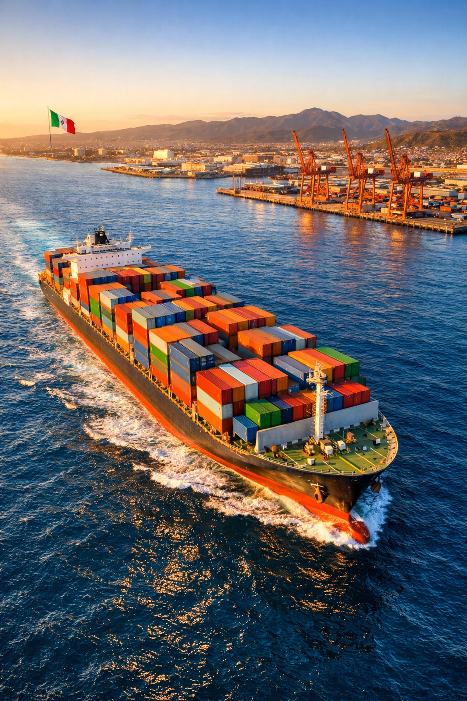 Sea cargo ship transporting containers to Mexico under CPTPP trade agreement