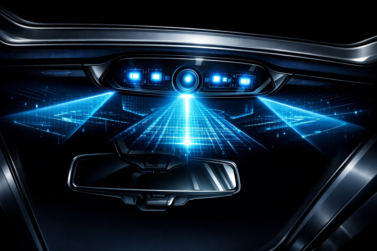 Mobile Replacement vs. In-Shop: Which Is Actually Better? Close-up of a modern windshield featuring ADAS sensors and cameras that require expert calibration.